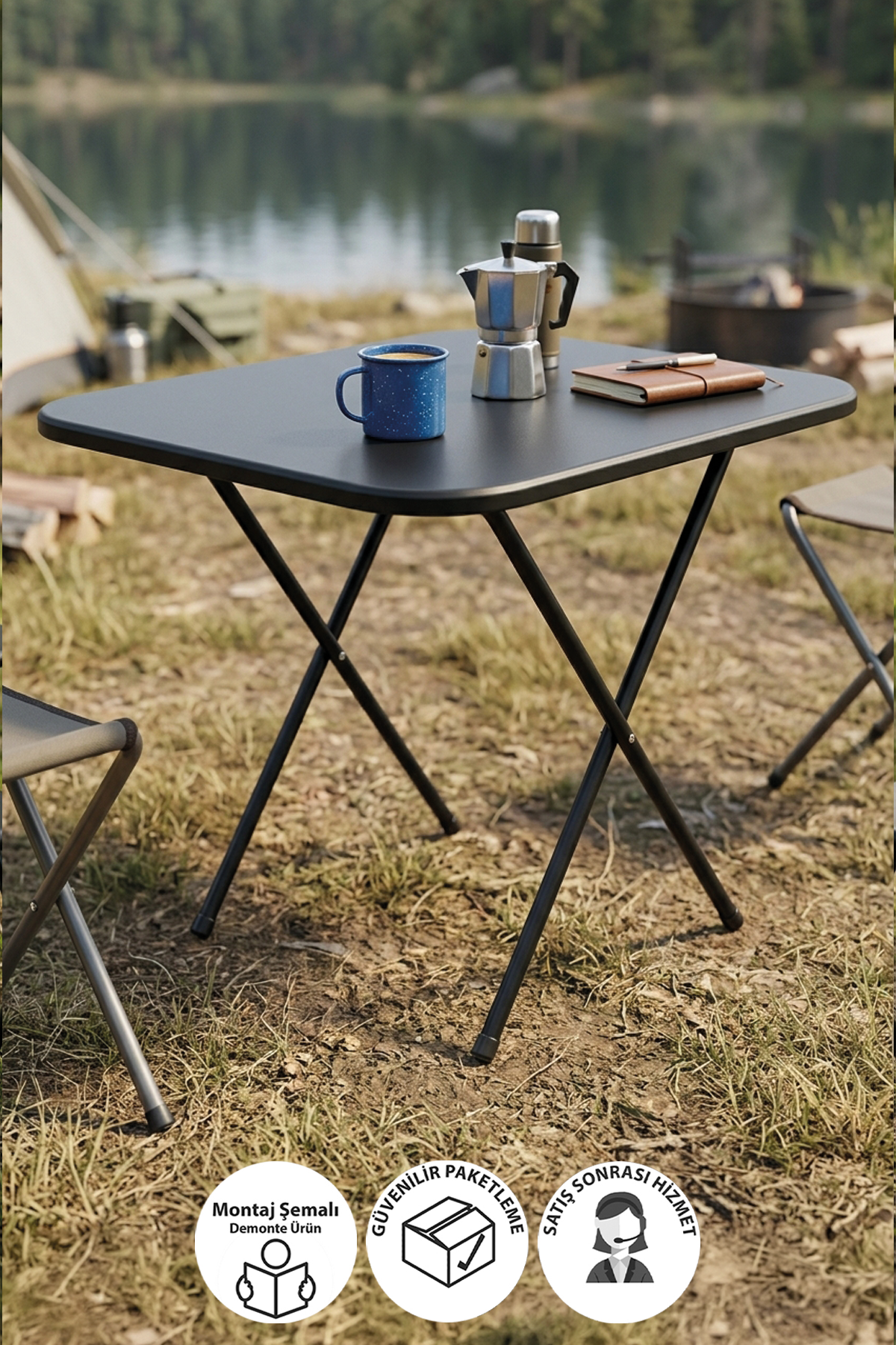 Bofigo Katlanır Masa Balkon Bahçe Kamp Masası Piknik Masası GardenFlex Masa 60x80 Cm Siyah