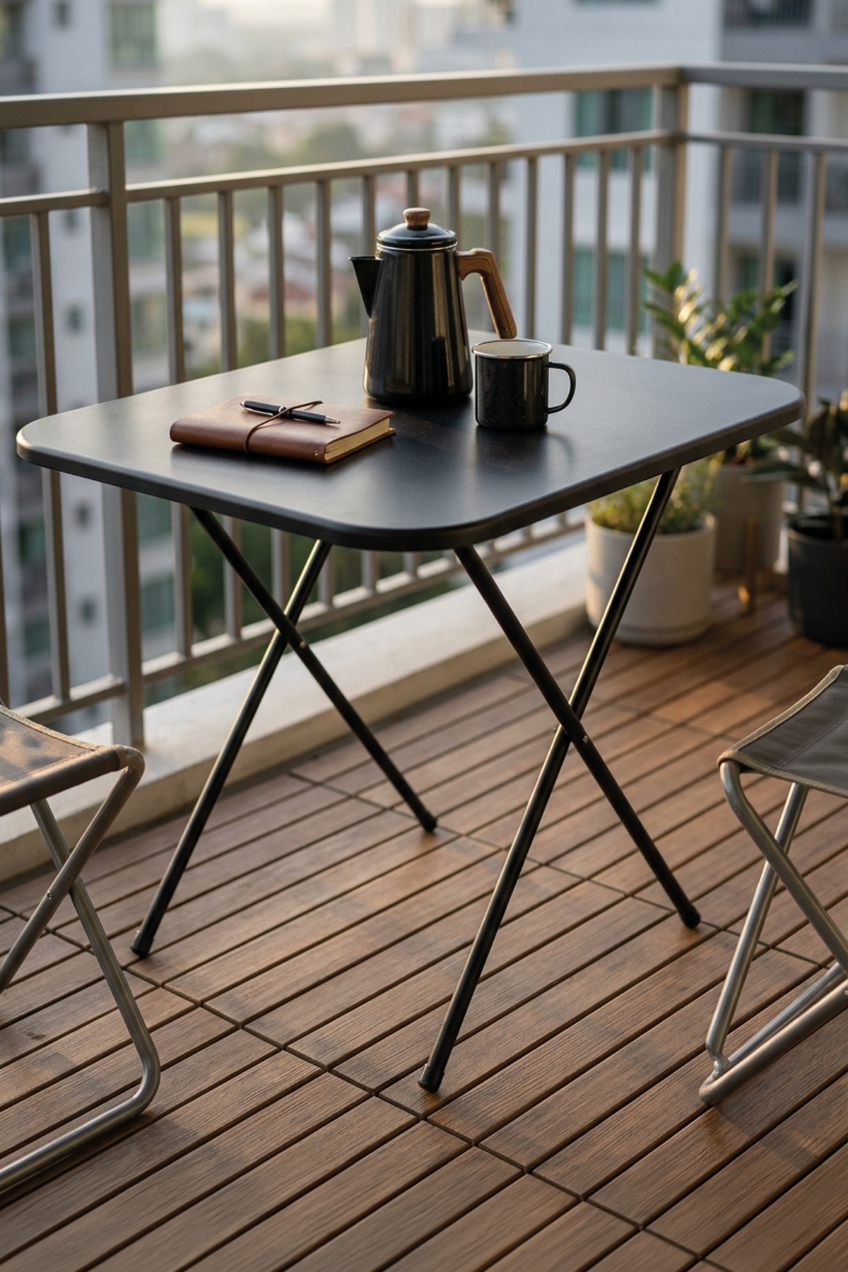 Bofigo Katlanır Masa Balkon Bahçe Kamp Masası Piknik Masası GardenFlex Masa 60x80 Cm Siyah