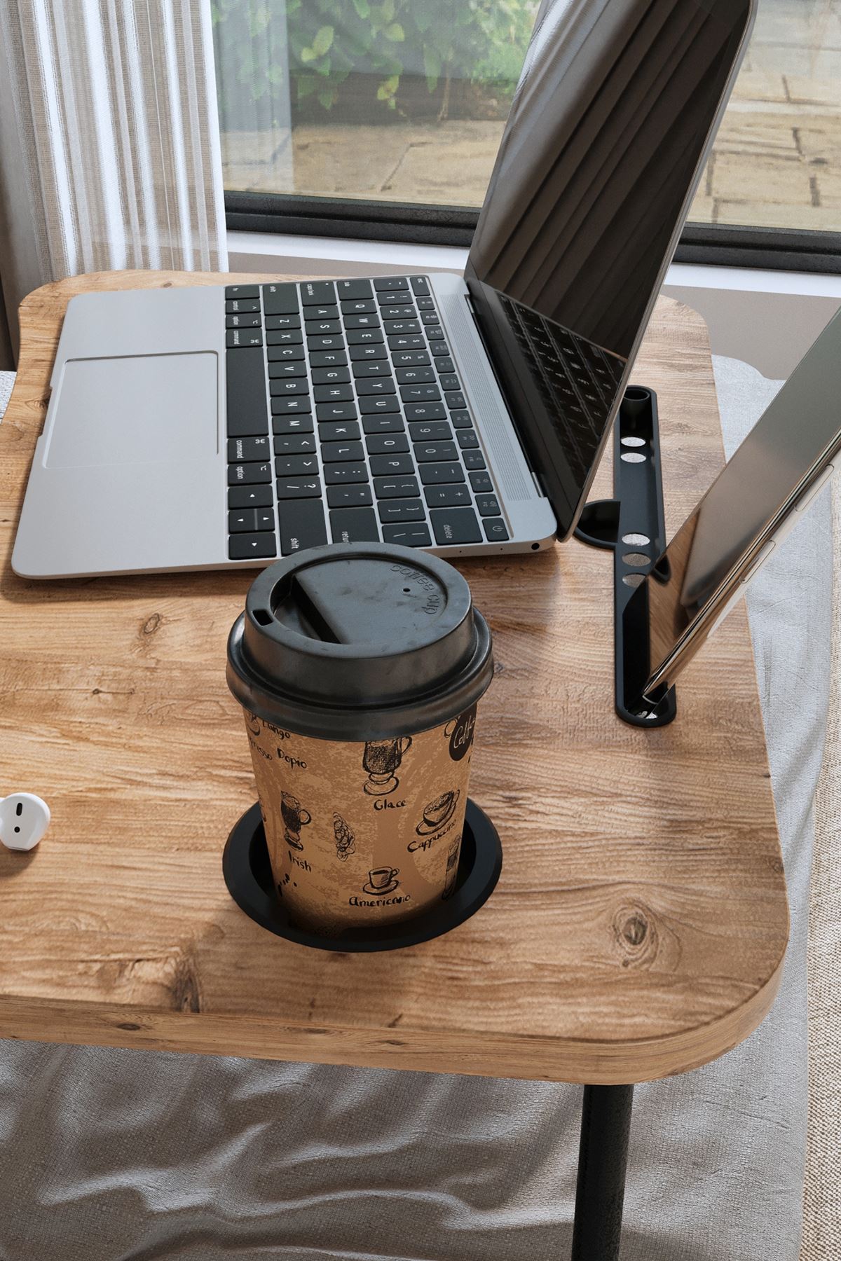 Bofigo Portatif Katlanır Laptop Sehpası Tablet Telefon Tutuculu Laptop Sehpası Çam