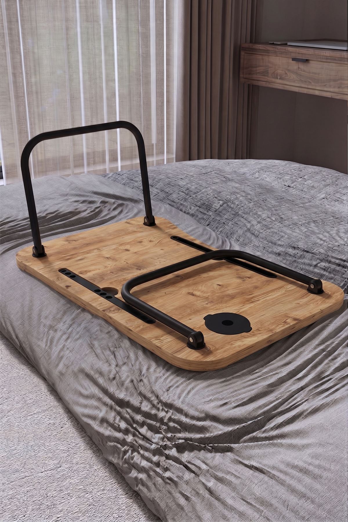 Bofigo Portatif Katlanır Laptop Sehpası Tablet Telefon Tutuculu Laptop Sehpası Çam