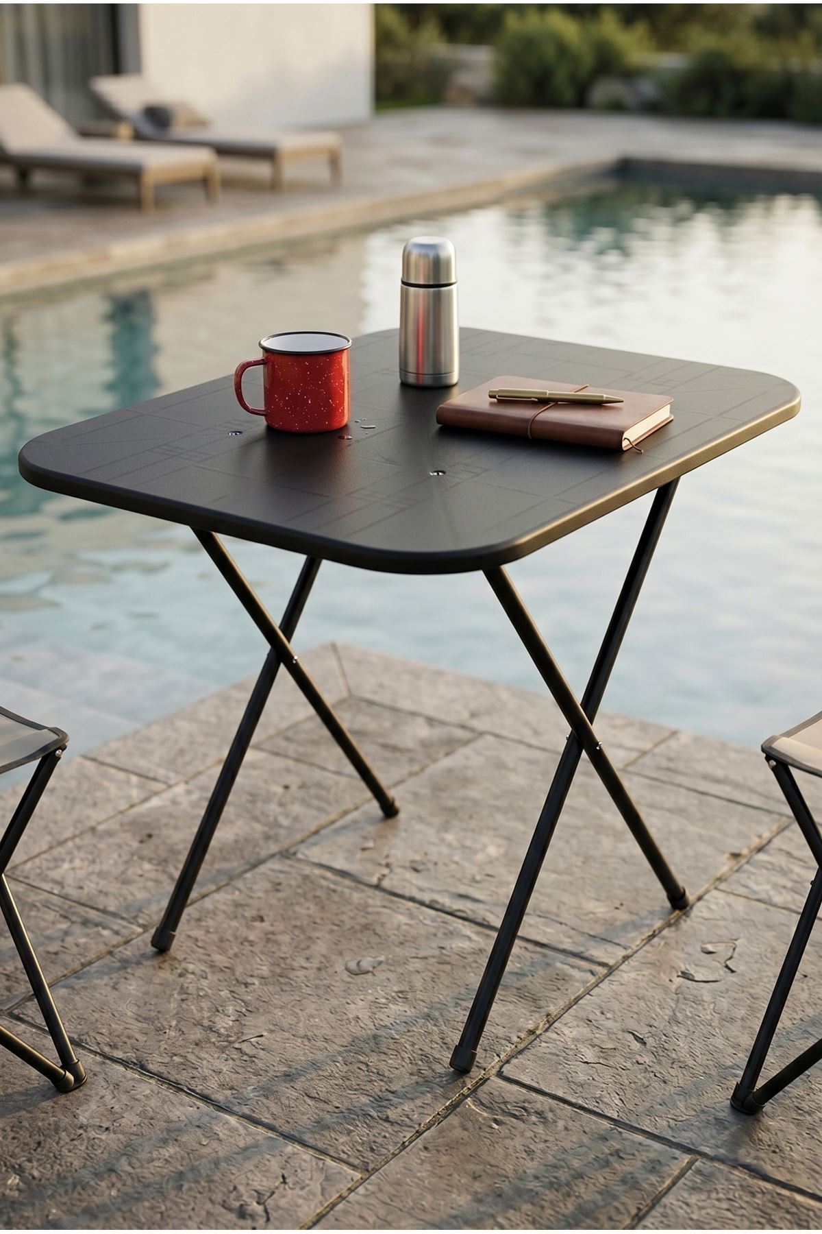 Bofigo Katlanır Masa Balkon Bahçe Kamp Masası Piknik Masası GardenFlex Masa 60x80 Cm Siyah