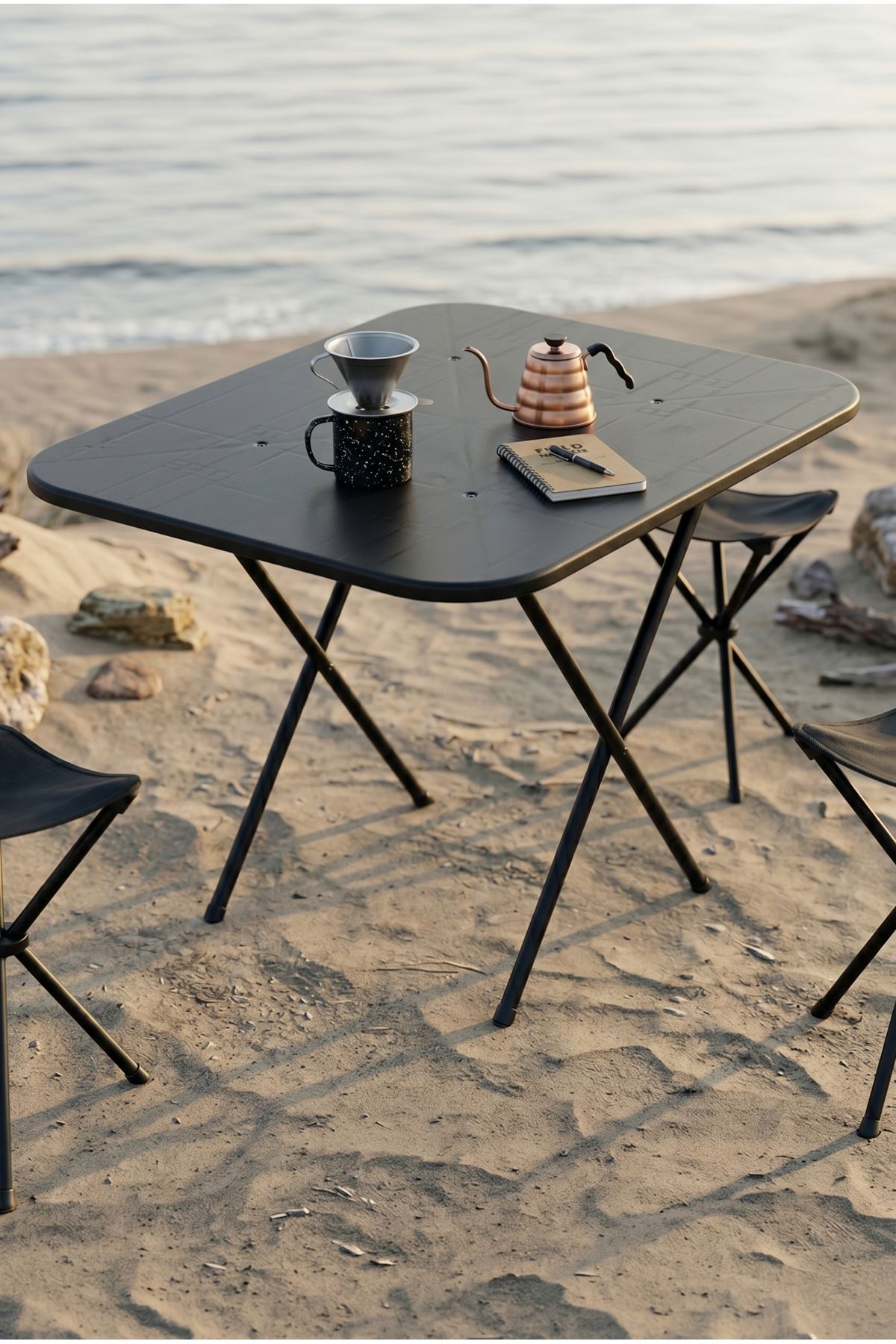 Bofigo Katlanır Masa Balkon Bahçe Kamp Masası Piknik Masası GardenFlex Masa 60x80 Cm Siyah