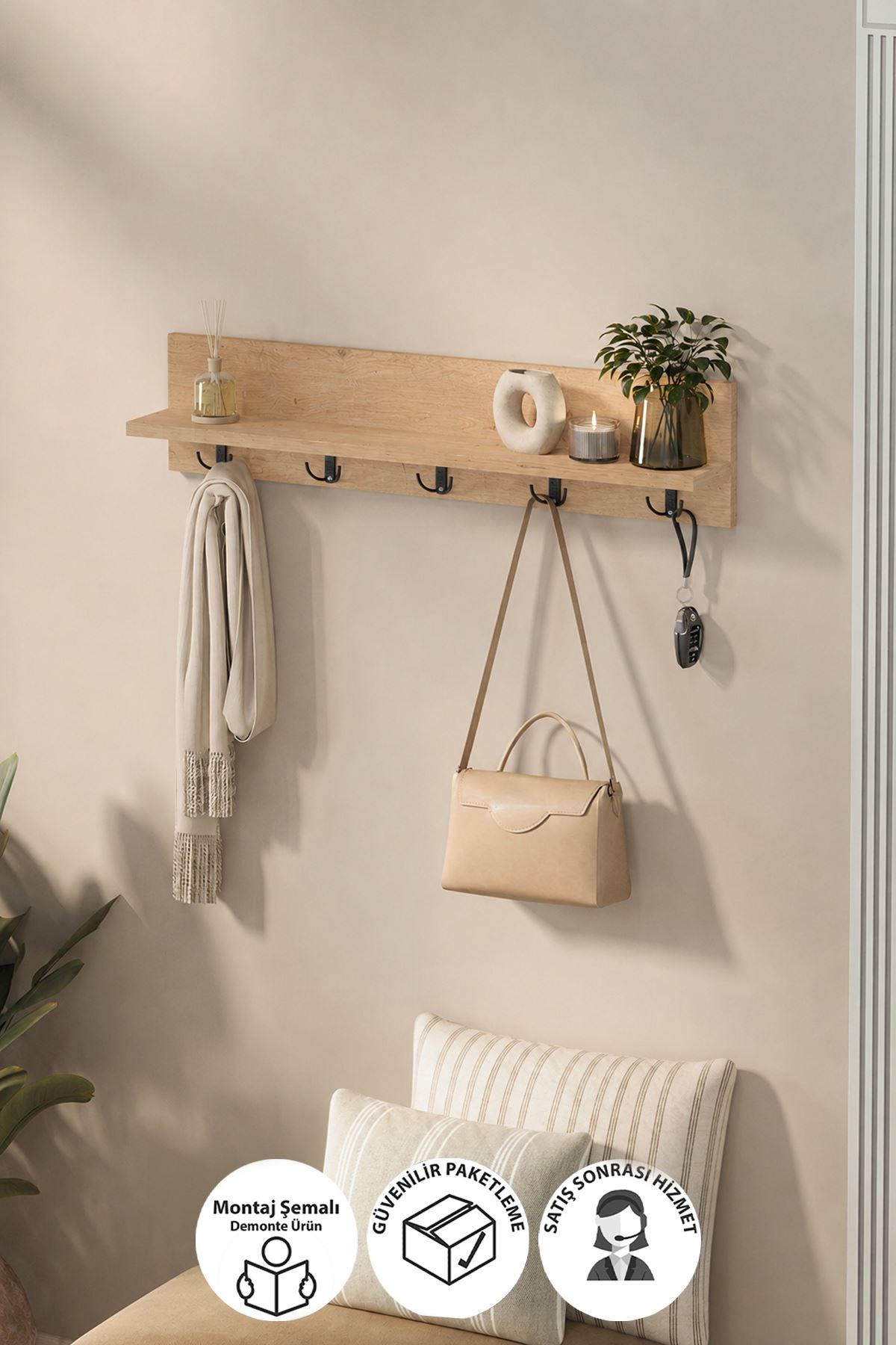 Bofigo Portmanto Duvar Askılığı Elbise Askılığı  Vega Safir Meşe 80 Cm