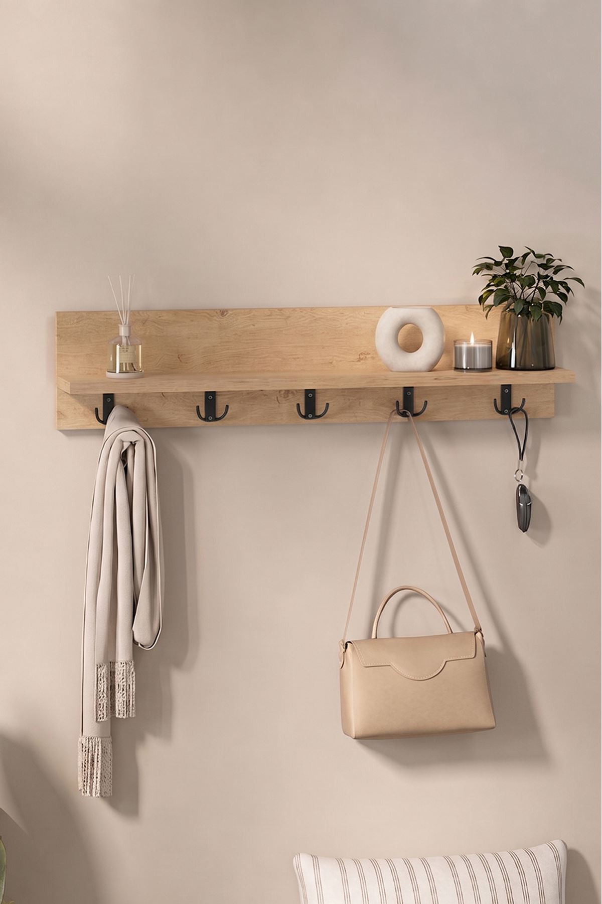 Bofigo Portmanto Duvar Askılığı Elbise Askılığı  Vega Safir Meşe 80 Cm