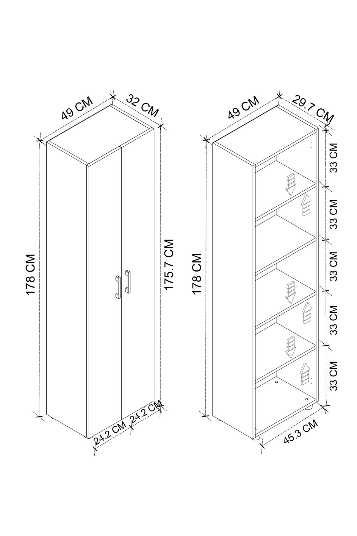 Bofigo 5 Raflı 2 Kapaklı Klasörlük Dolabı Mutfak Dolabı Banyo Dolabı Çok Amaçlı Dolap Cansu Beyaz