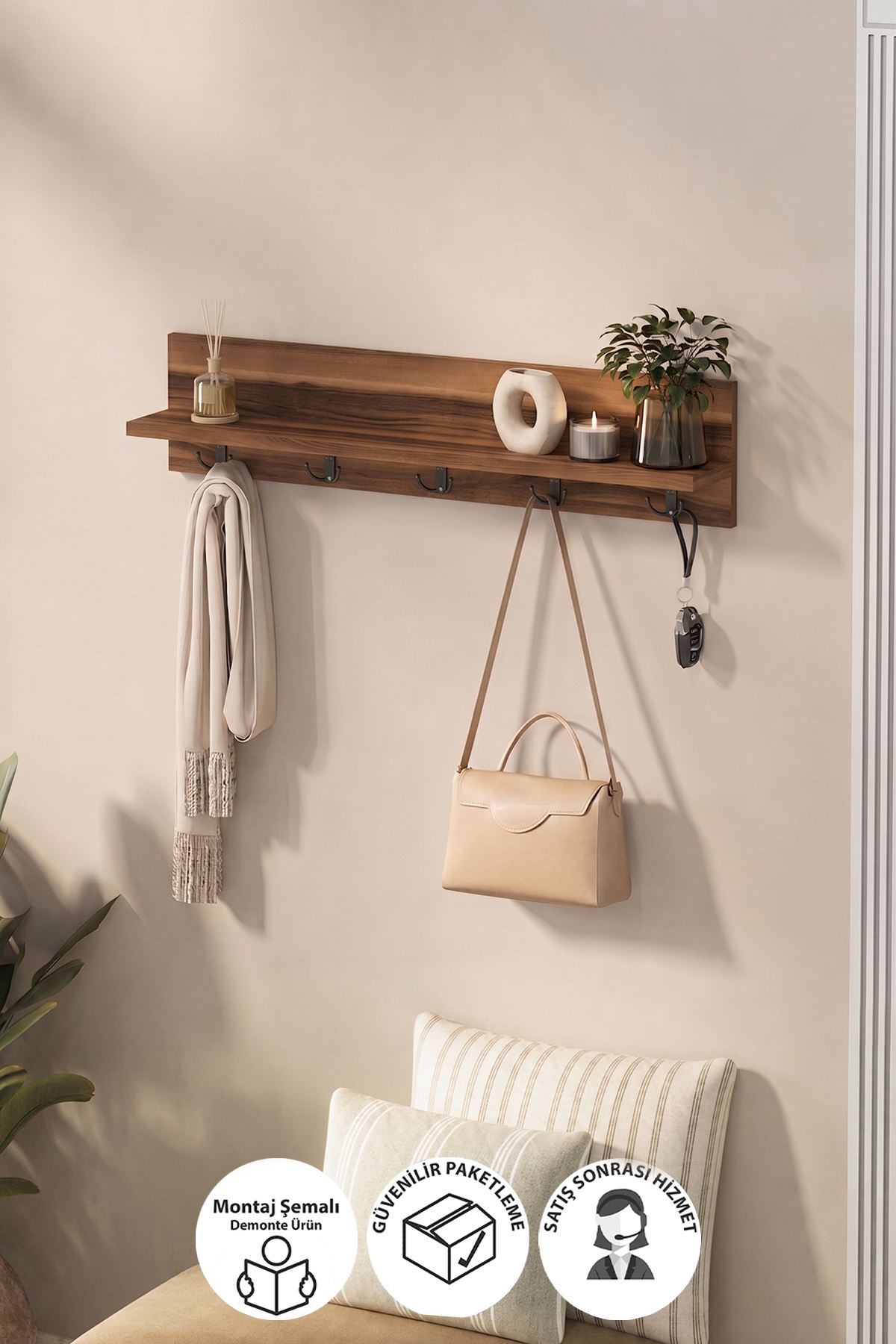 21-12-07 Wall Mounted Clothes Hanger 80 cm WALNUT