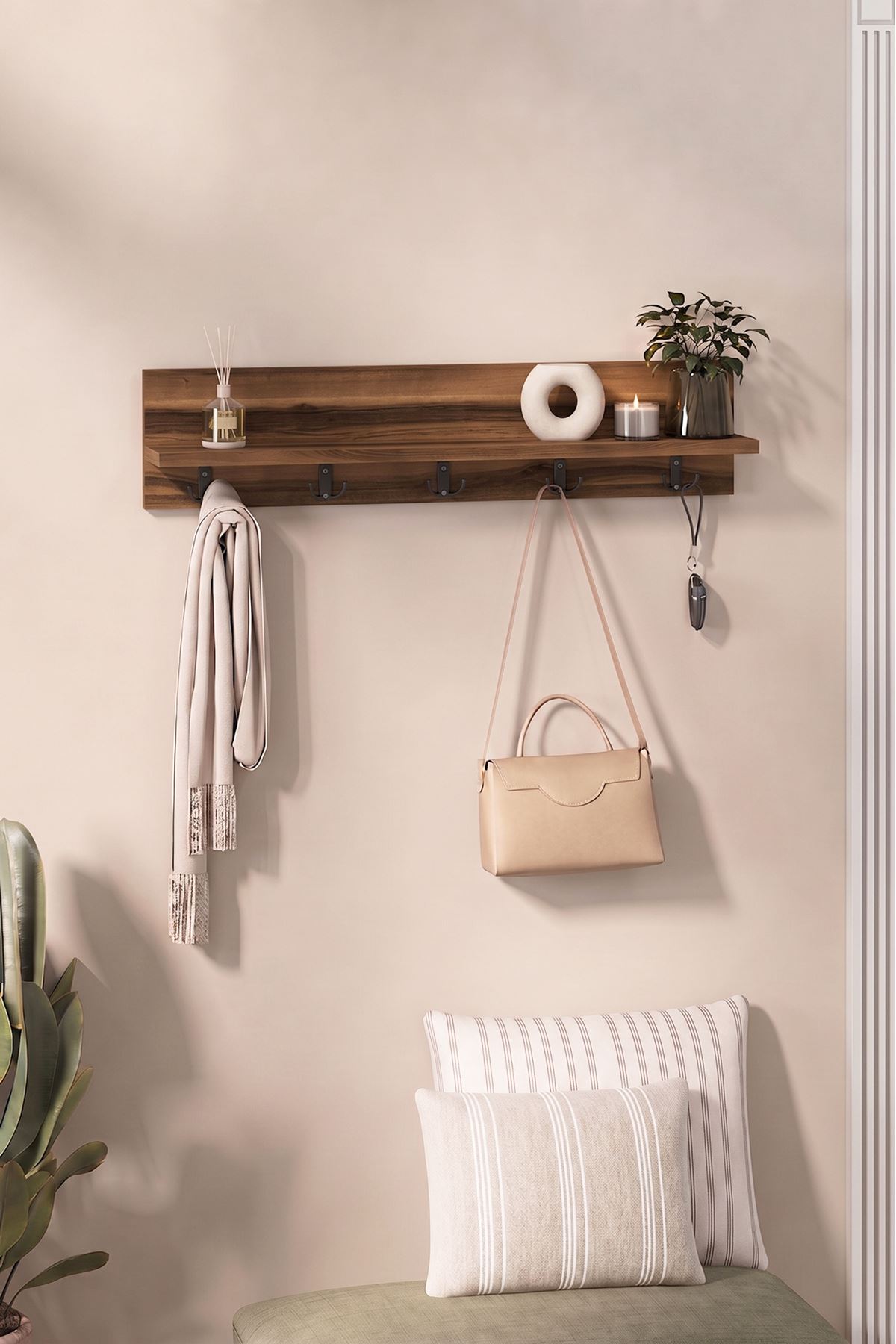 21-12-07 Wall Mounted Clothes Hanger 80 cm WALNUT