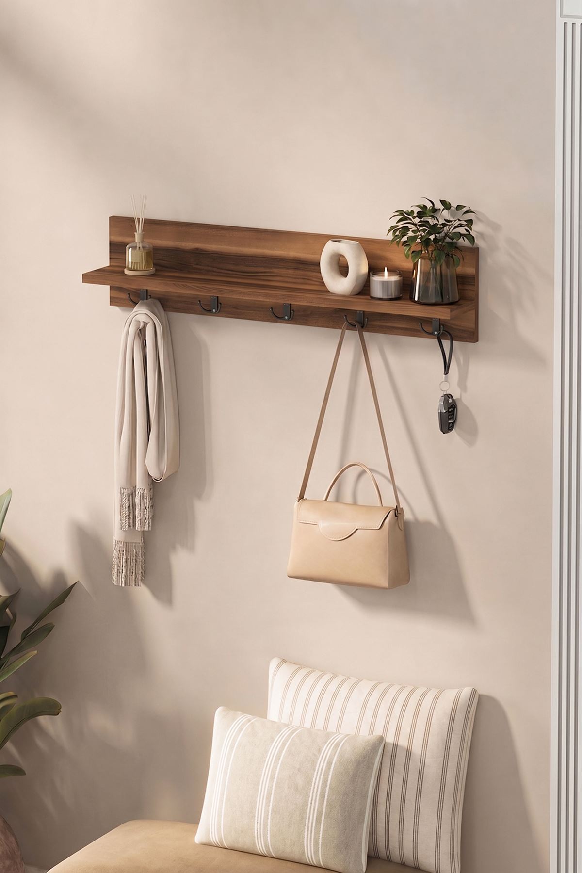 21-12-07 Wall Mounted Clothes Hanger 80 cm WALNUT