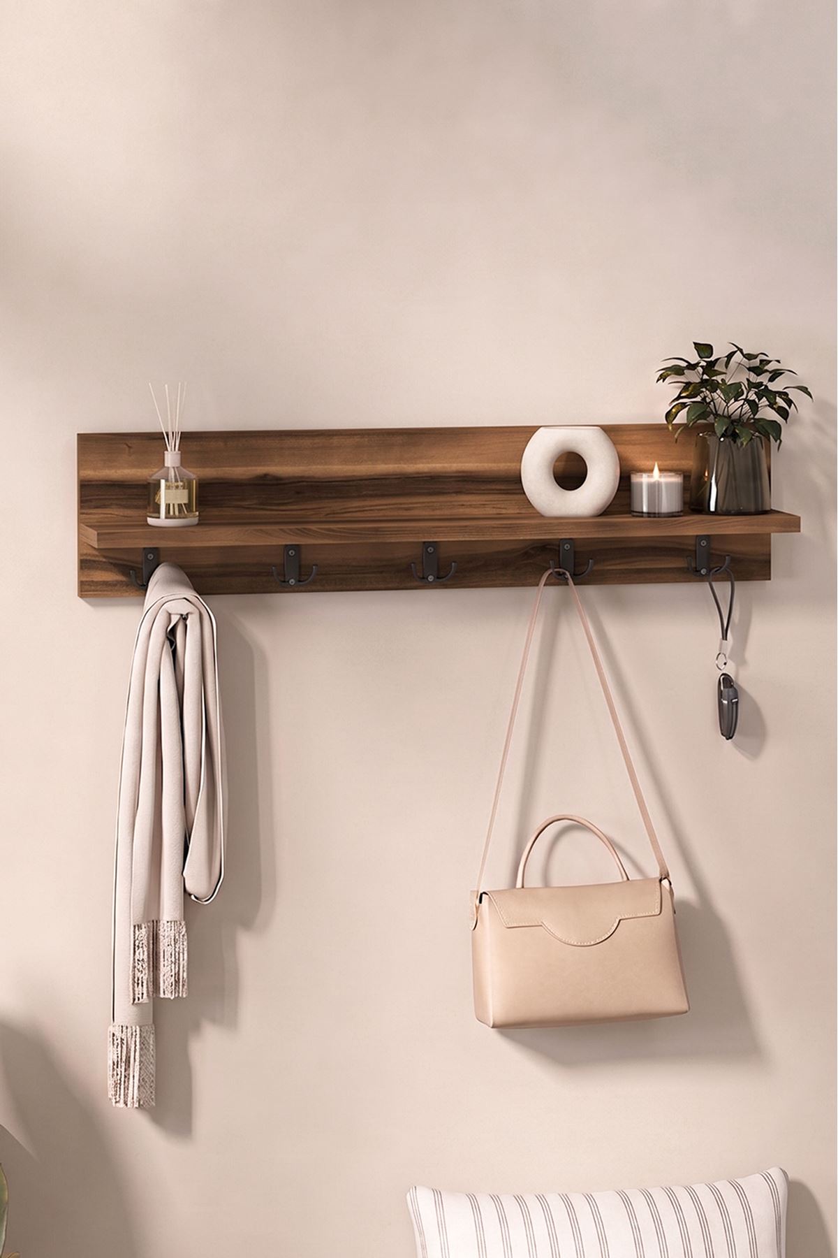 21-12-07 Wall Mounted Clothes Hanger 80 cm WALNUT