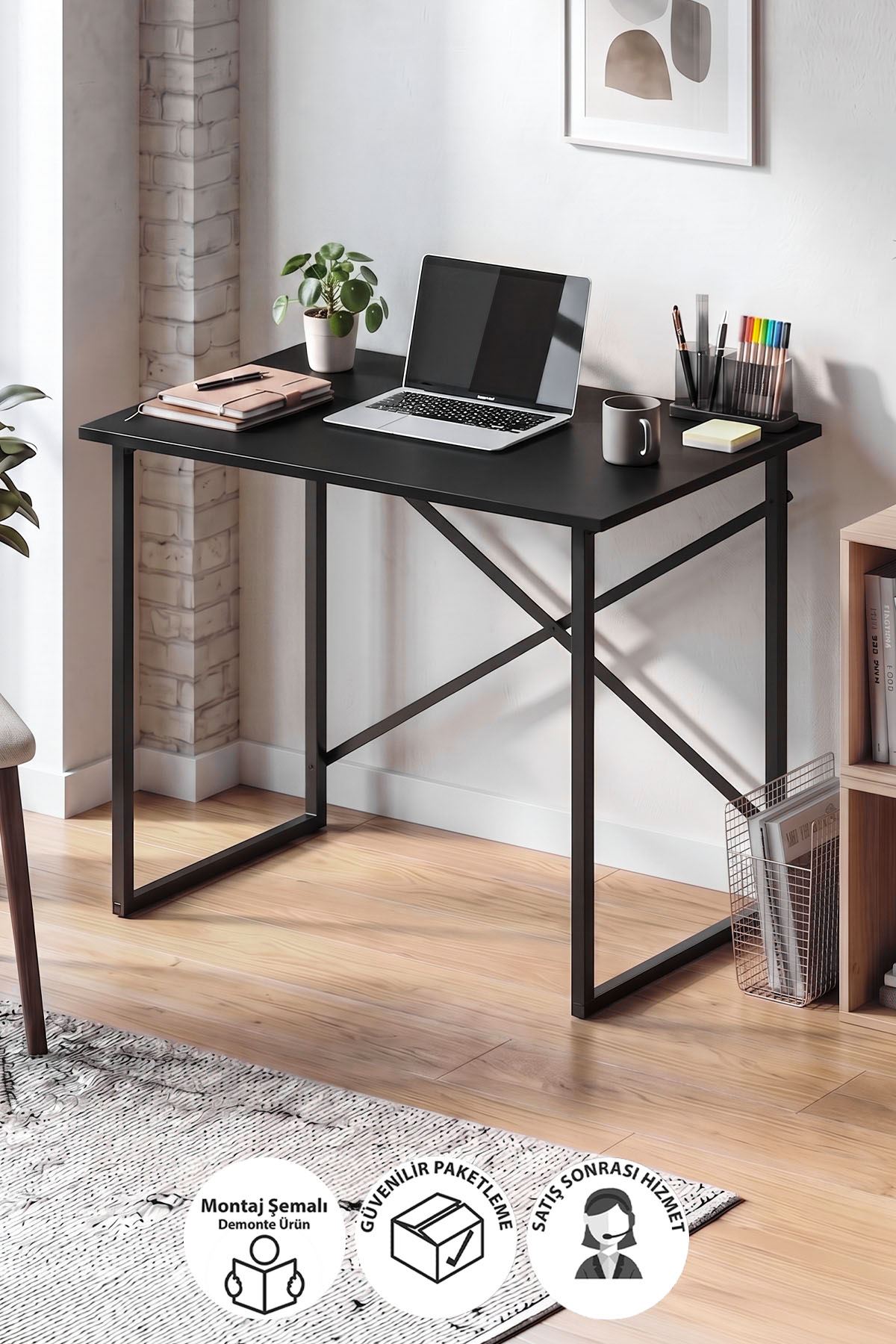 Bofigo 60x90 cm Çalışma Masası Bilgisayar Masası Ofis Ders Yemek Masası Hugo Siyah