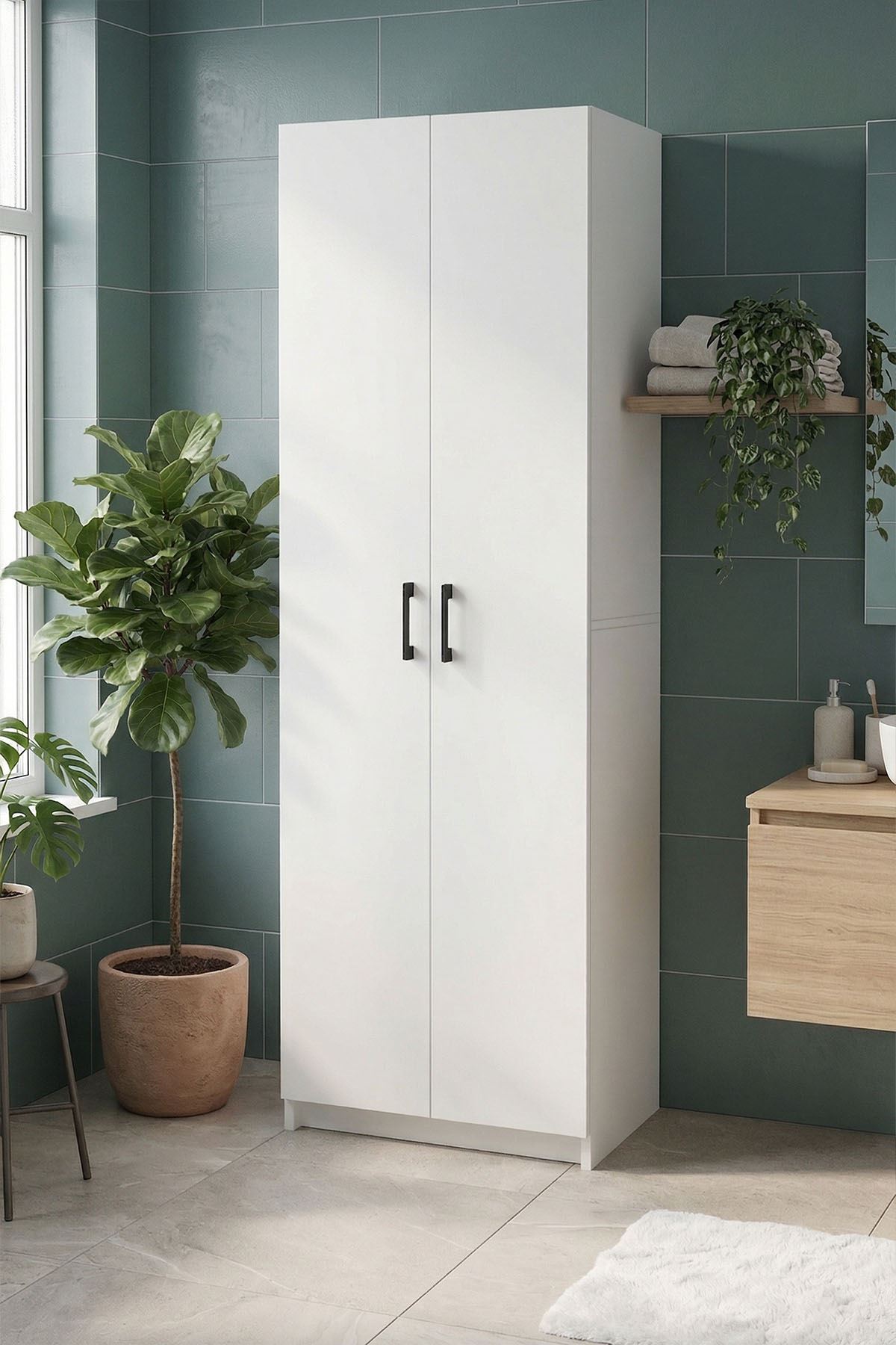 Bofigo 2 Kapaklı 6 Bölmeli Çok Amaçlı Dolap Çok Amaçlı Mutfak Dolabı Banyo Dolabı Yasemin Beyaz
