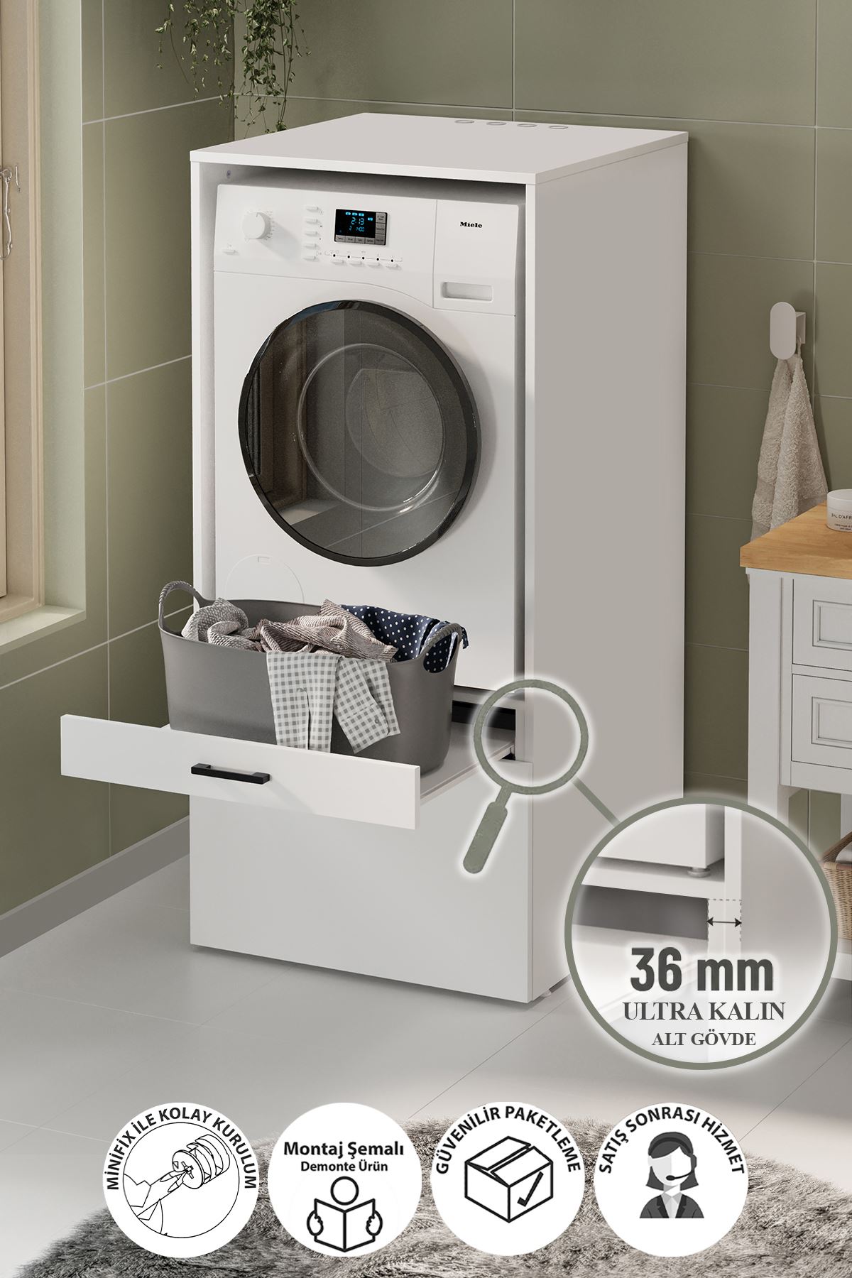 Bofigo Çamaşır Makinesi Dolabı Kurutma Makinesi Dolabı Banyo Dolabı Yakamoz Beyaz