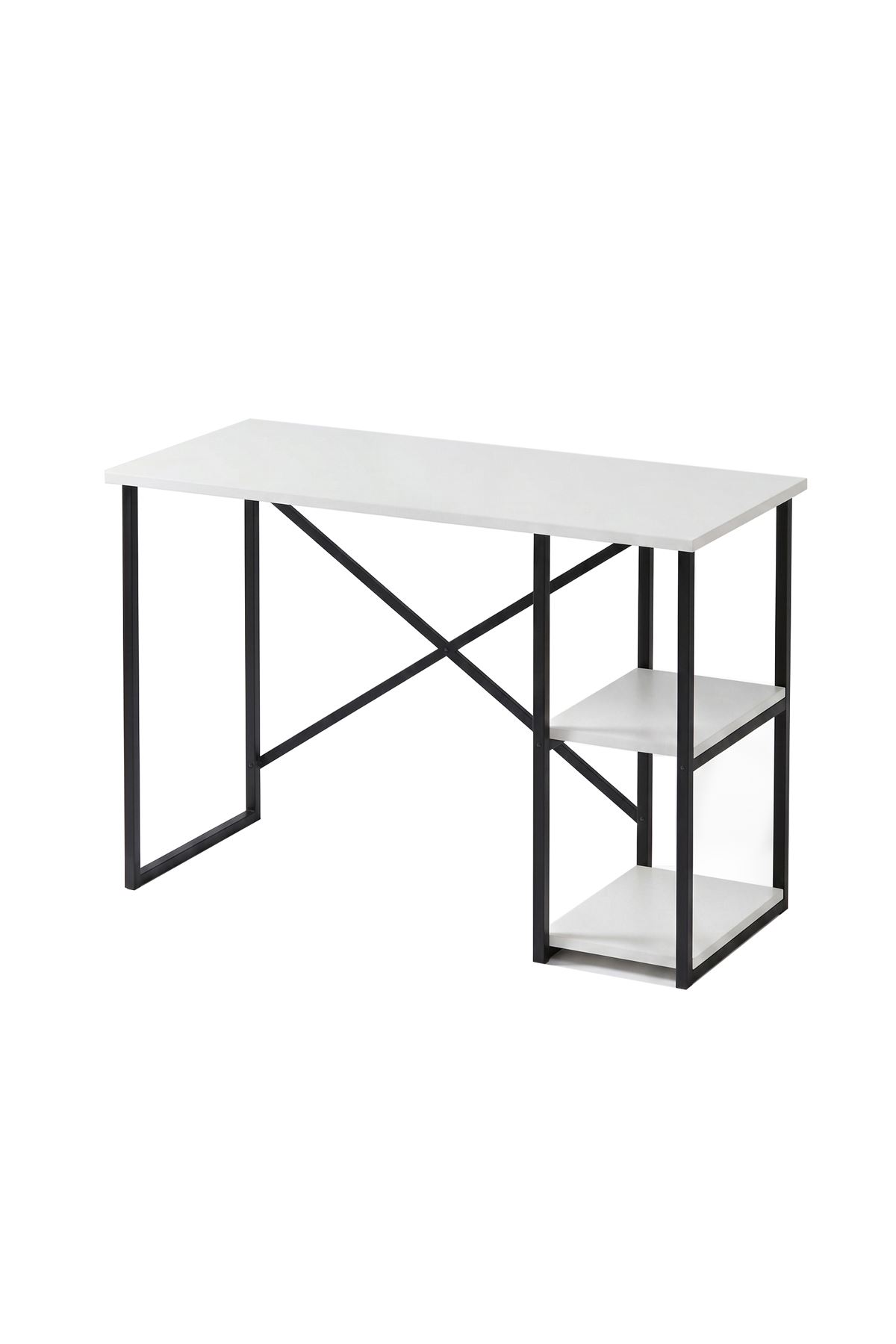 20-23-01 Ümit Study Desk with Side Shelves / Computer Desk - White