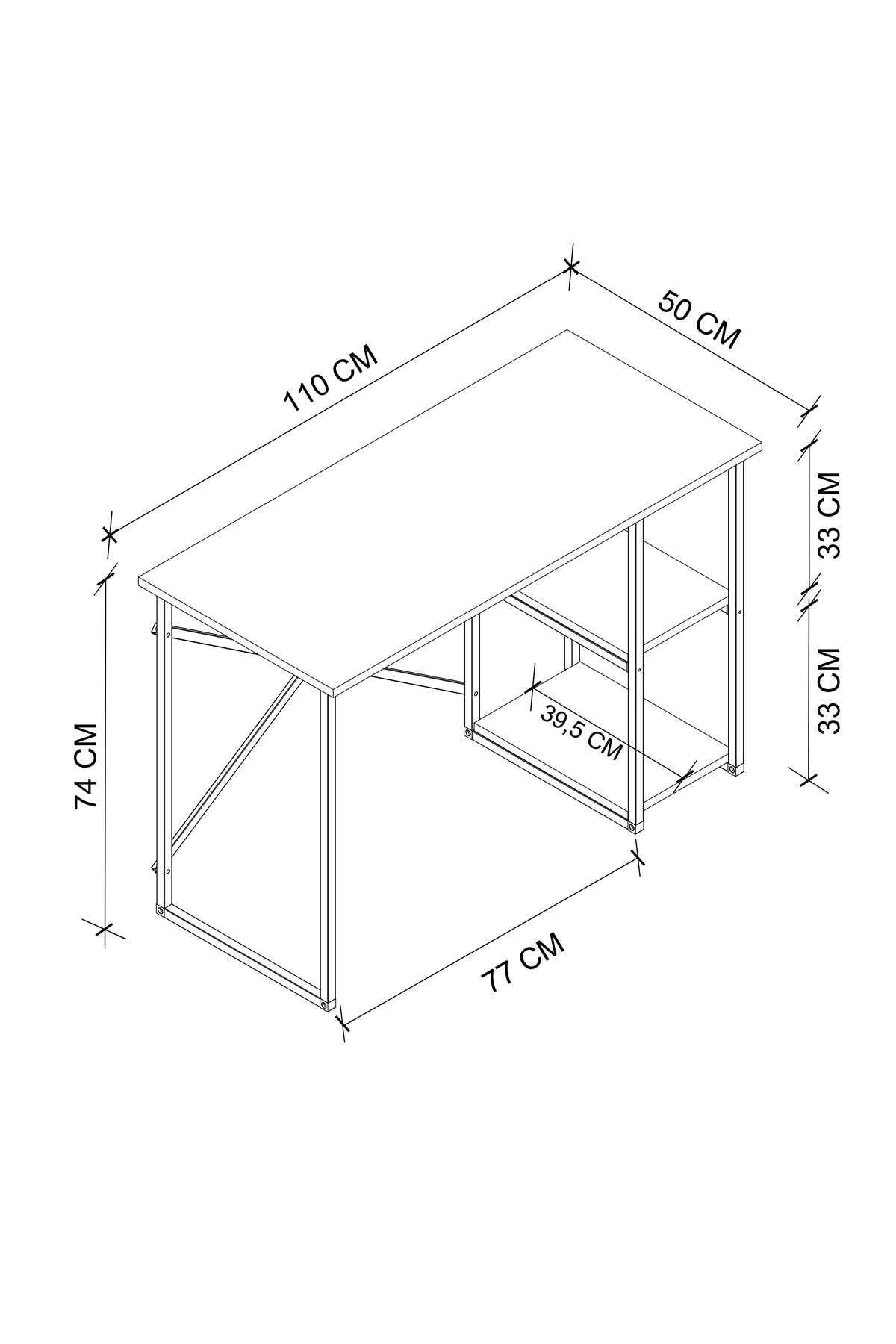 20-23-01 Ümit Study Desk with Side Shelves / Computer Desk - White
