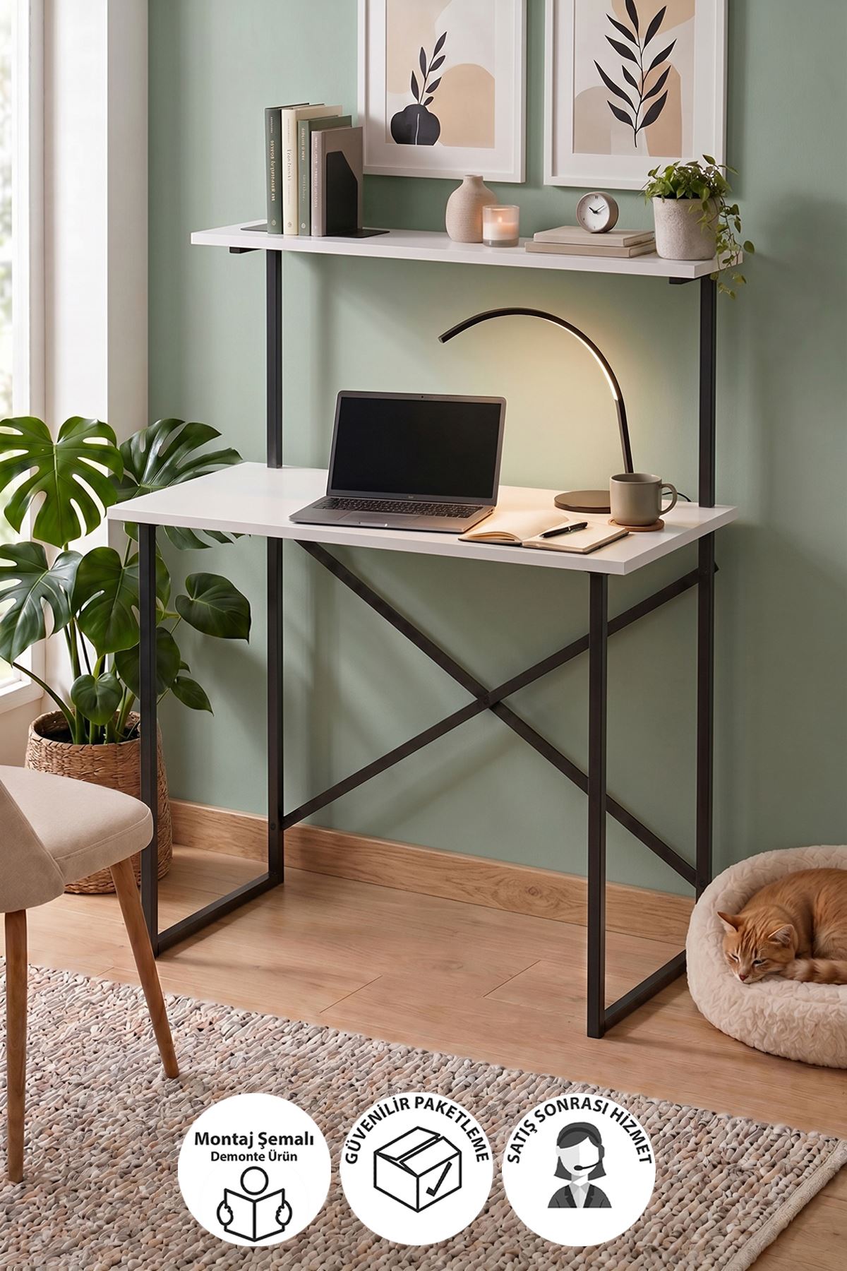 20-24-01 Atay Study Desk with Top Shelf / Computer Desk - White