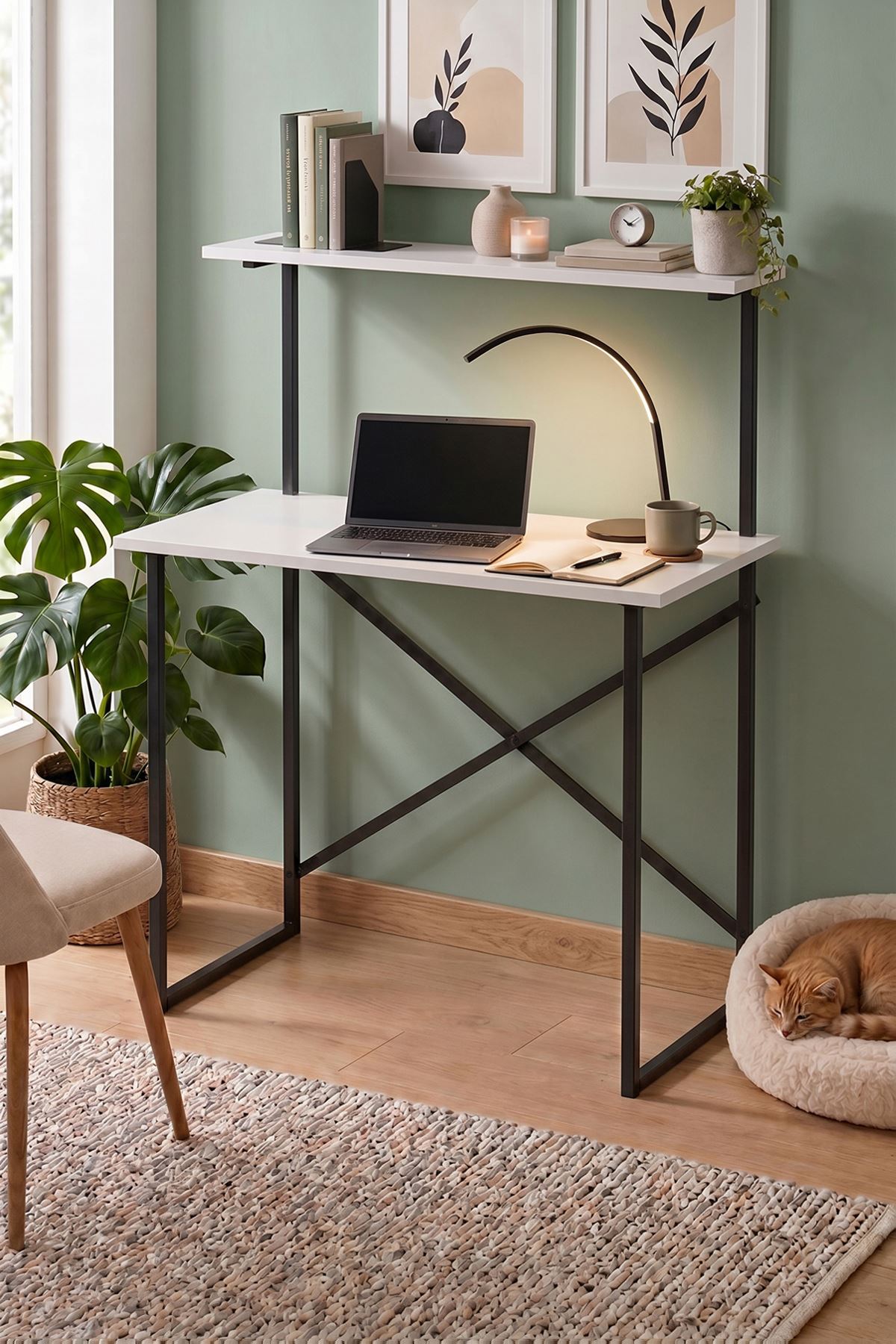 20-24-01 Atay Study Desk with Top Shelf / Computer Desk - White