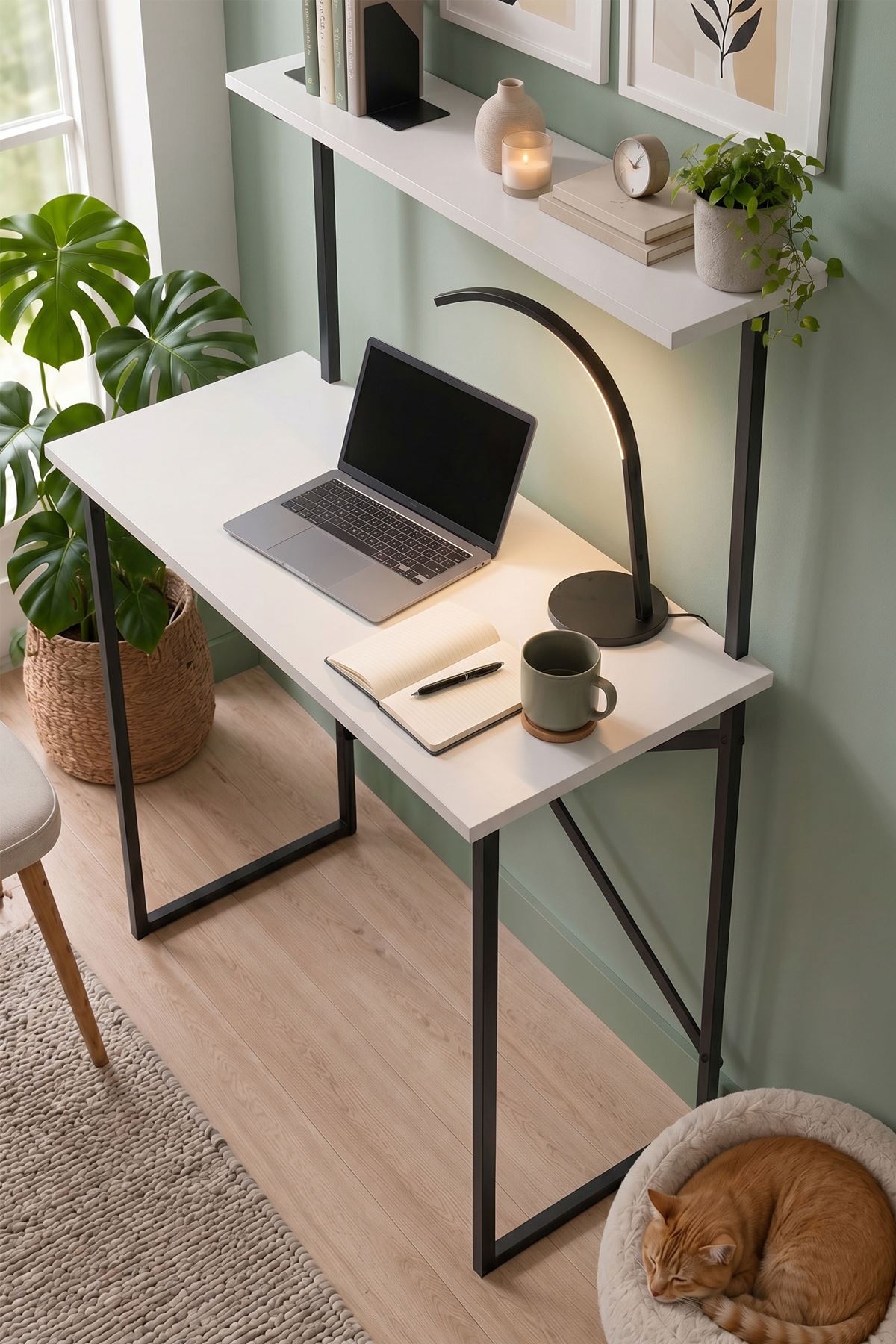 20-24-01 Atay Study Desk with Top Shelf / Computer Desk - White