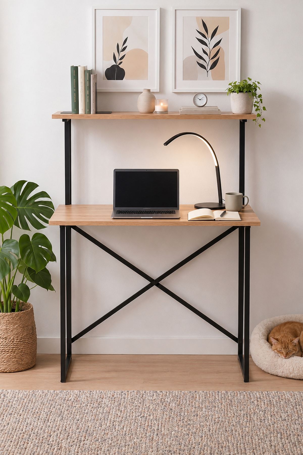 20-24-02 Atay Study Desk with Top Shelf / Computer Desk - Pine