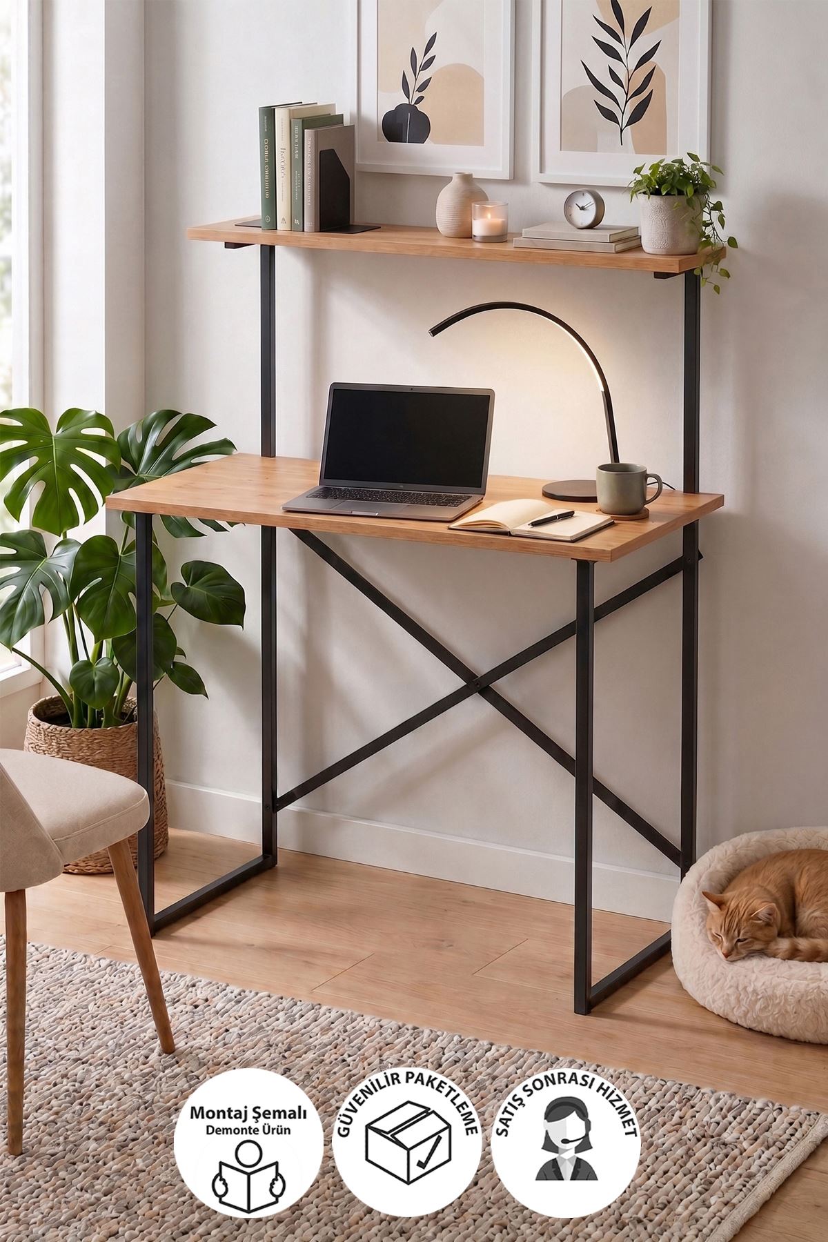 20-24-02 Atay Study Desk with Top Shelf / Computer Desk - Pine