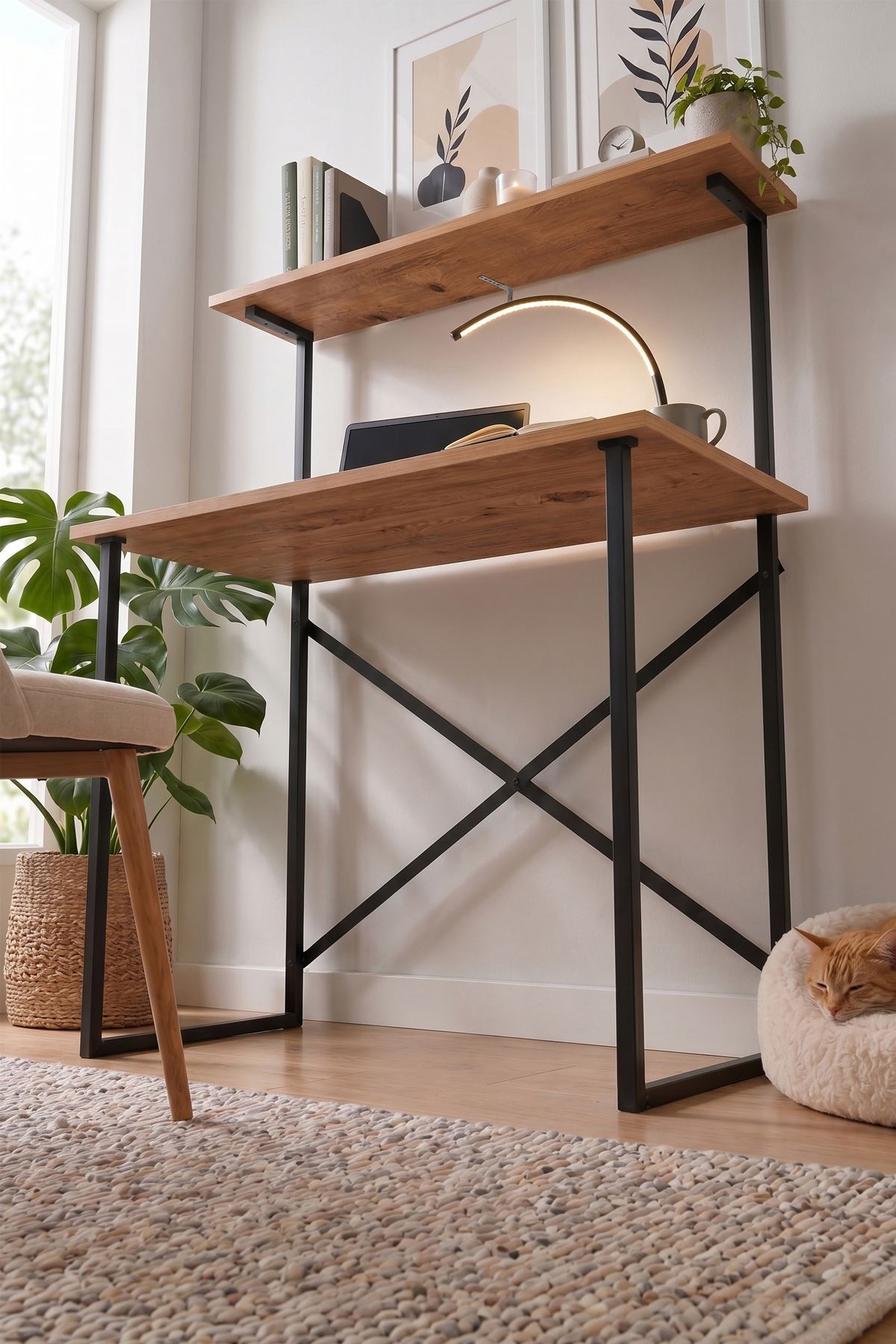 20-24-02 Atay Study Desk with Top Shelf / Computer Desk - Pine