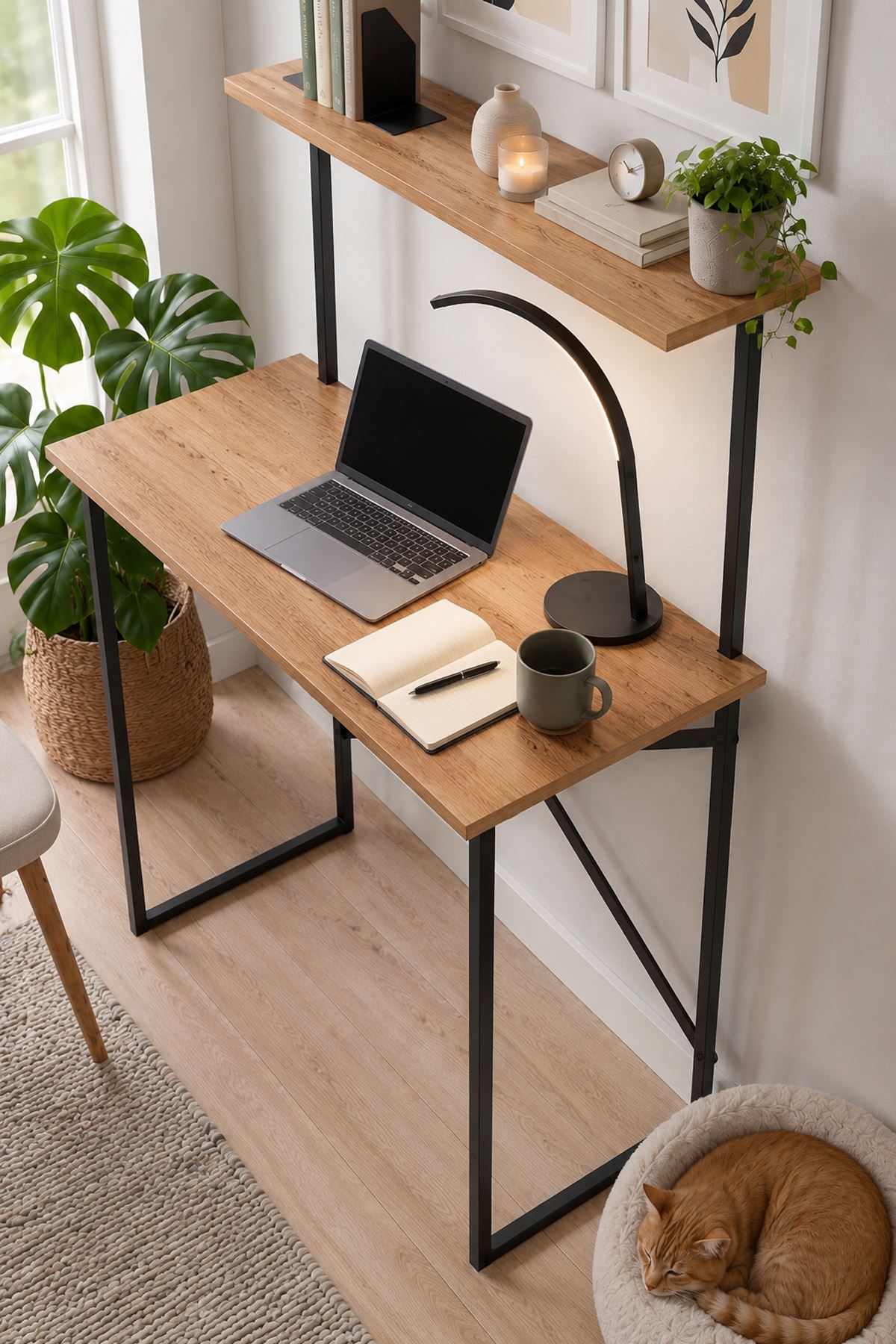 20-24-02 Atay Study Desk with Top Shelf / Computer Desk - Pine