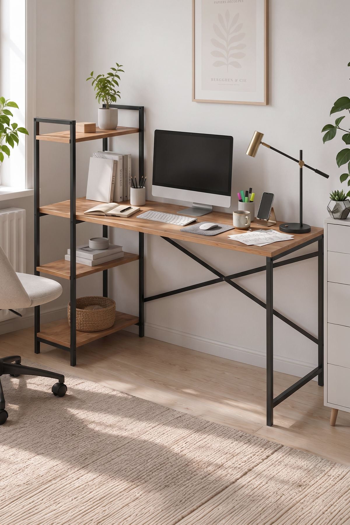 20-10-02 Cervantes Study Desk / Computer Desk with Integrated Shelves PINE