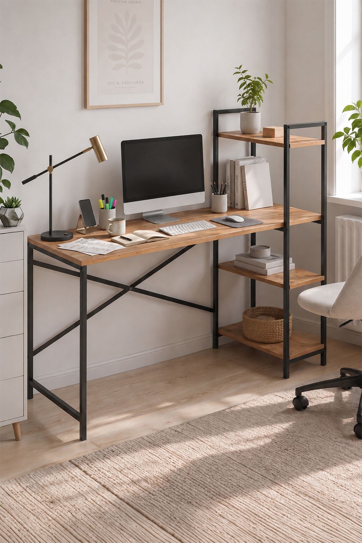 20-10-02 Cervantes Study Desk / Computer Desk with Integrated Shelves PINE