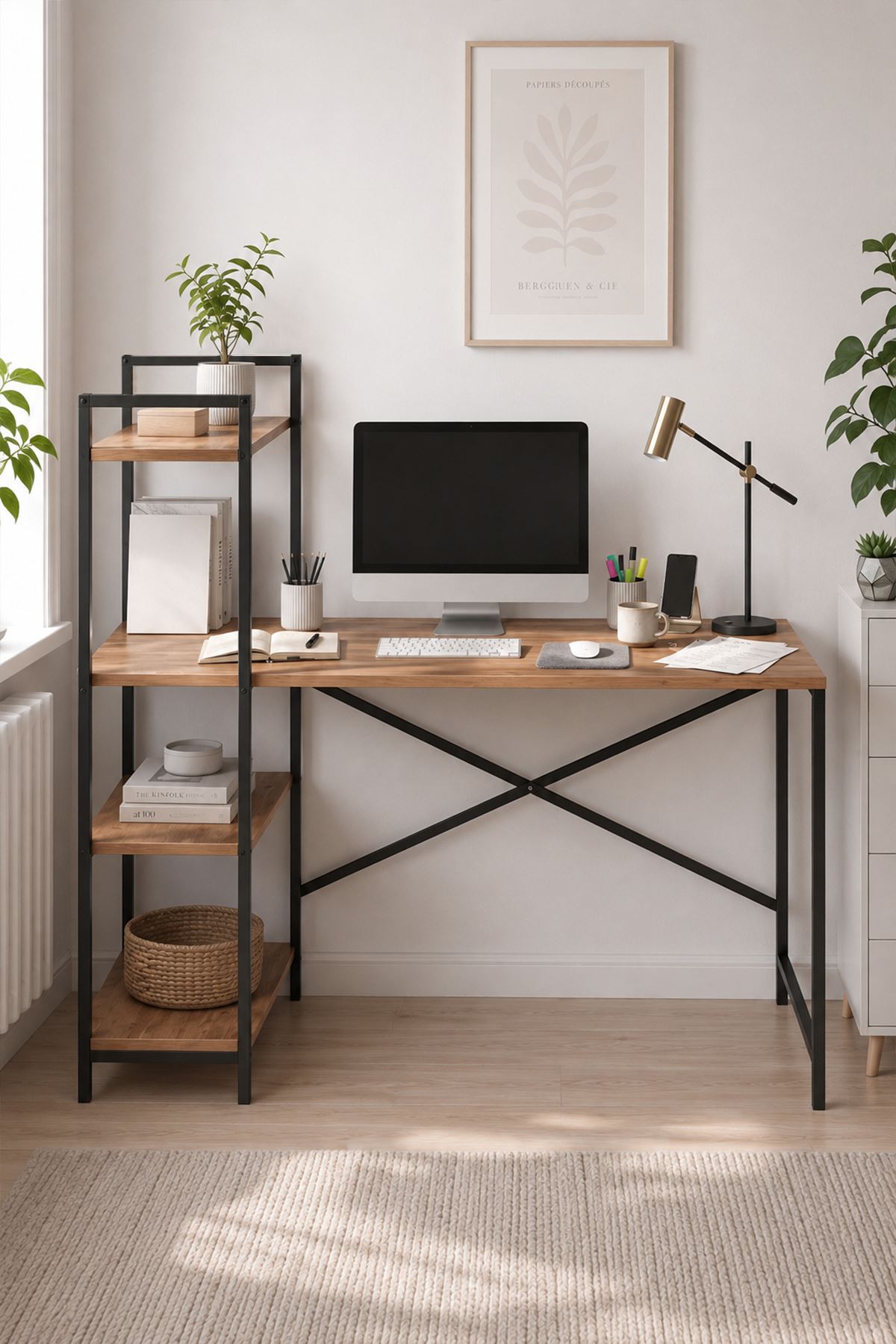 20-10-02 Cervantes Study Desk / Computer Desk with Integrated Shelves PINE