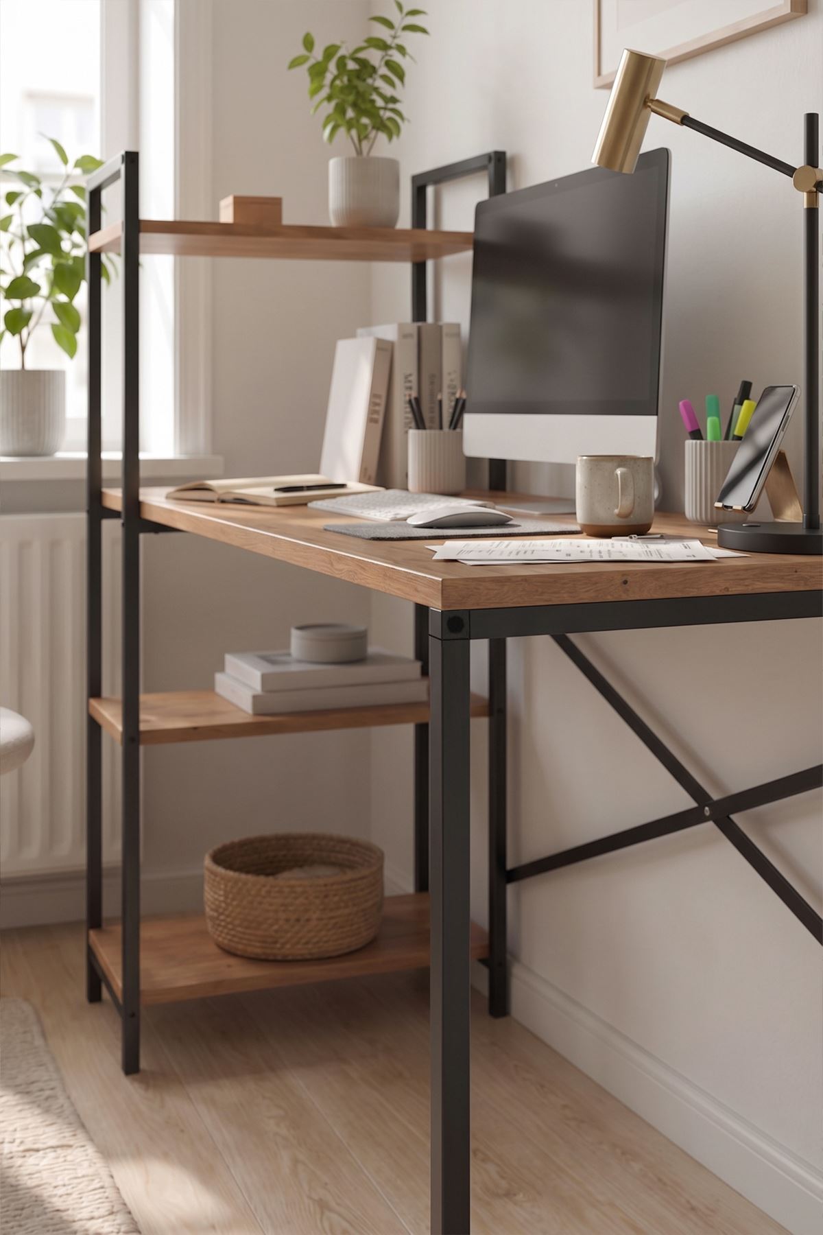 20-10-02 Cervantes Study Desk / Computer Desk with Integrated Shelves PINE