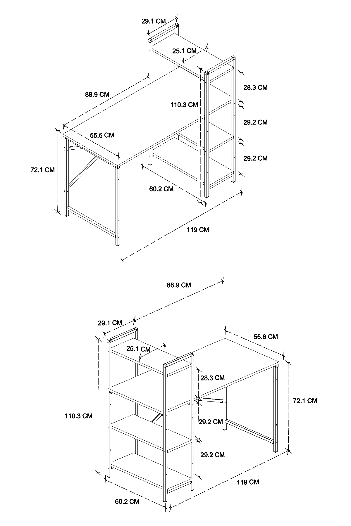 20-10-02 Cervantes Study Desk / Computer Desk with Integrated Shelves PINE