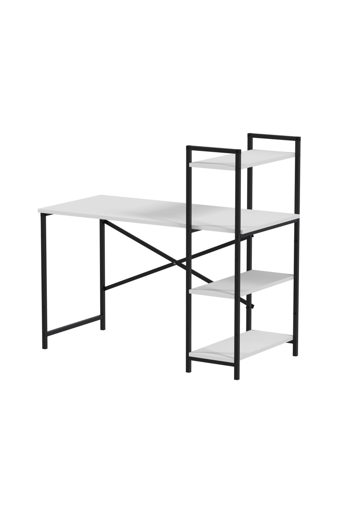 Bofigo 120X55 Cm Raflı Çalışma Masası Bilgisayar Masası Ofis Masası Ders Masası Cervantes Beyaz