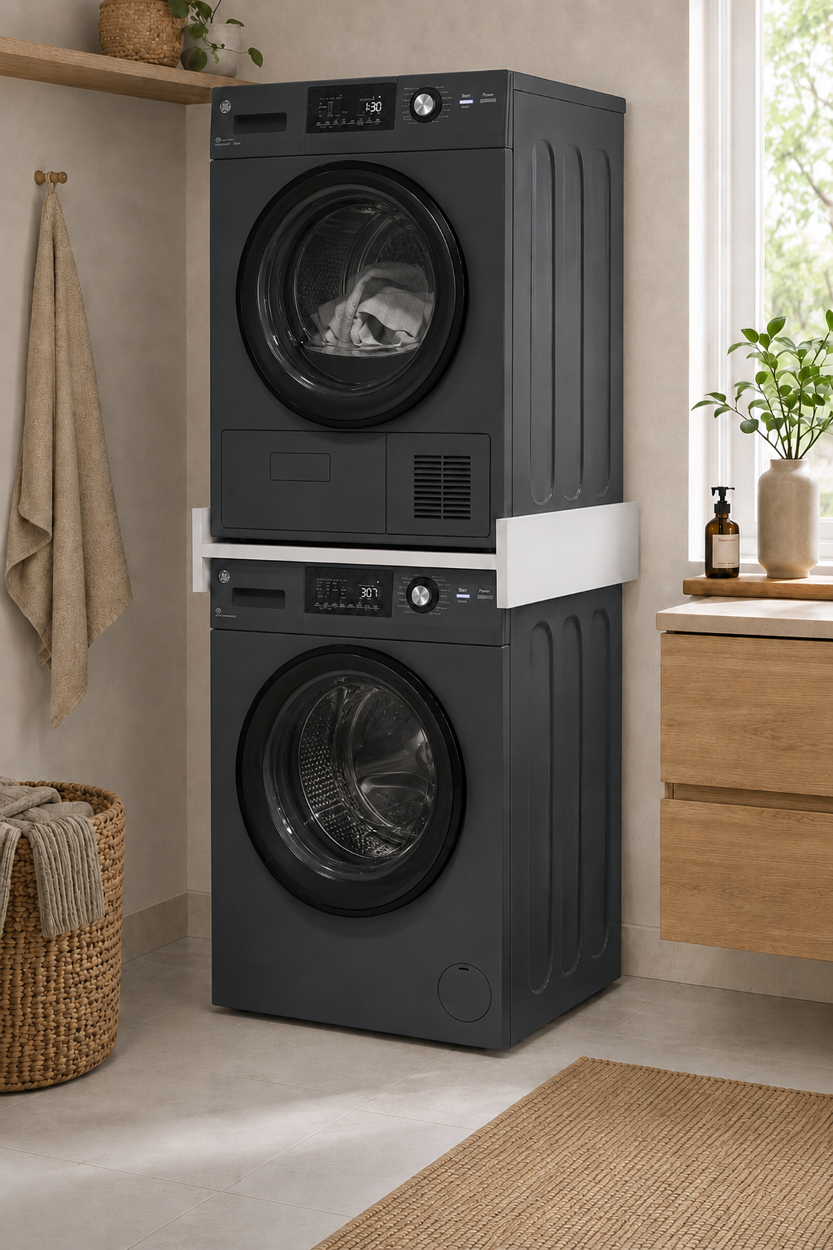 Banyo Dolabı Çamaşır Makinesi Kurutma Makinesi Üst Üste Konumlandırma Rafı Duo Entegre Raf Beyaz