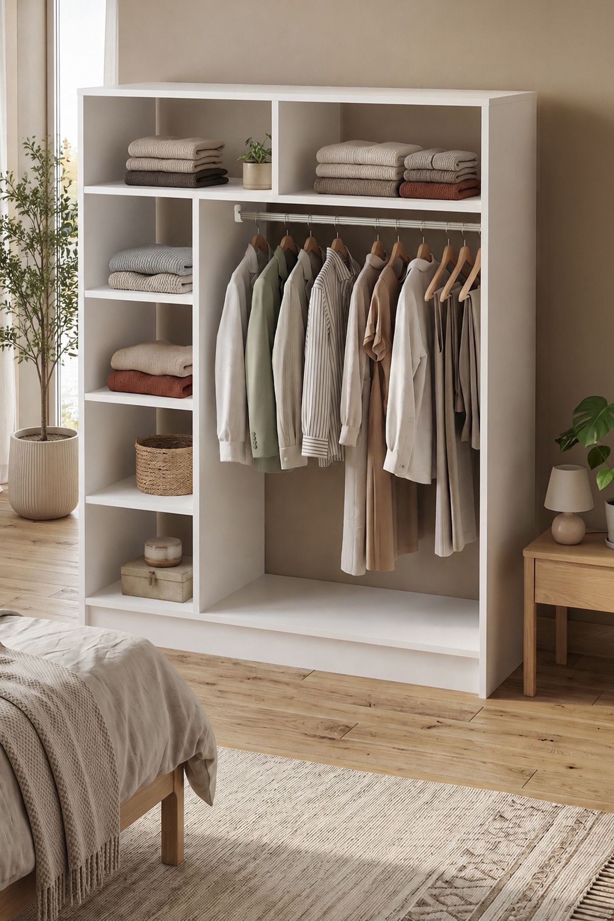 Bofigo 6 Raflı Gardırop Giysi Dolabı Açık Gardırop Elbise Dolabı Dualis Beyaz