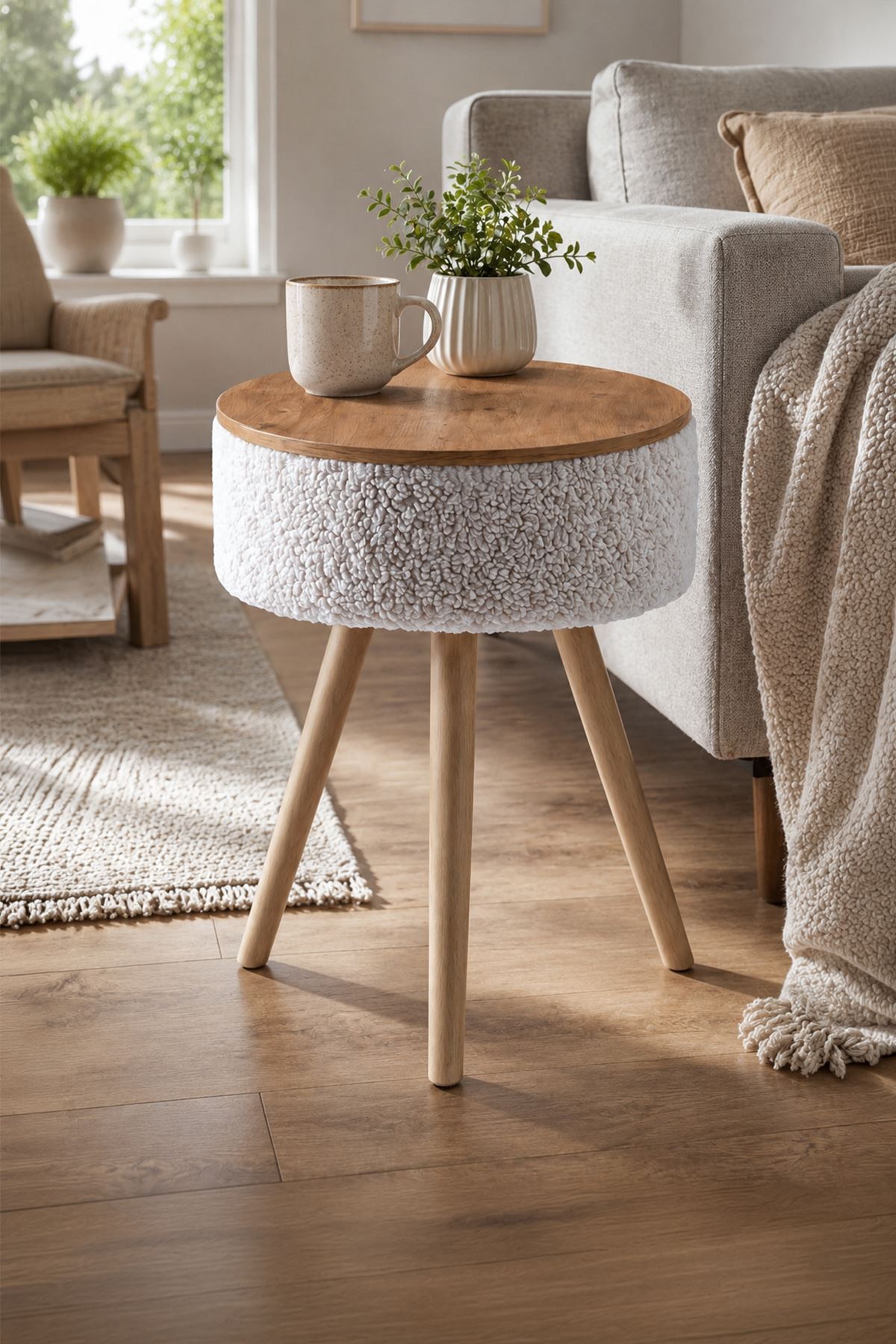 99-20-01 Teddy Side Table / Accent End Table with Natural Wooden Legs White
