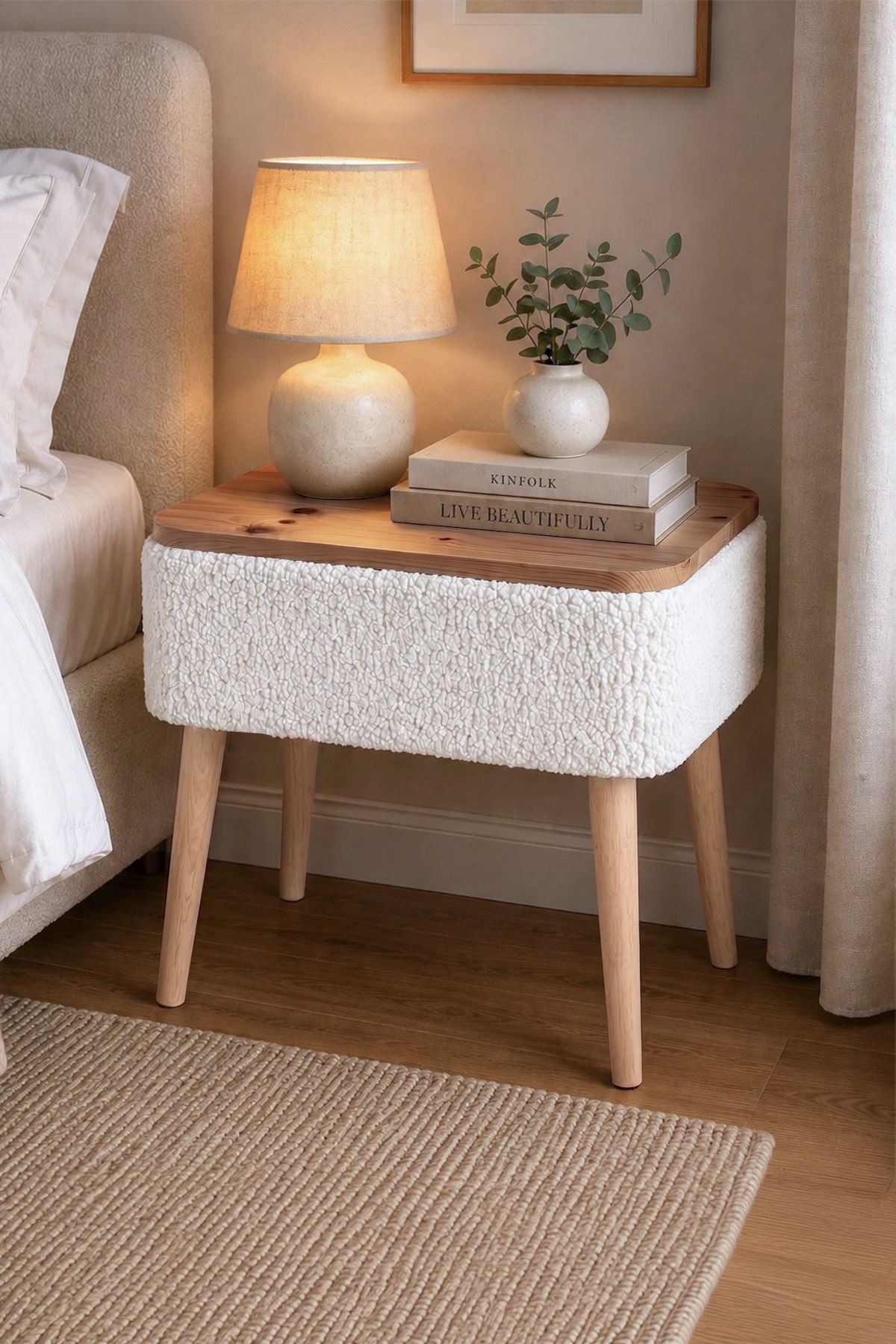 99-19-01 Nova Teddy Bouclé Side Table / Accent End Table White
