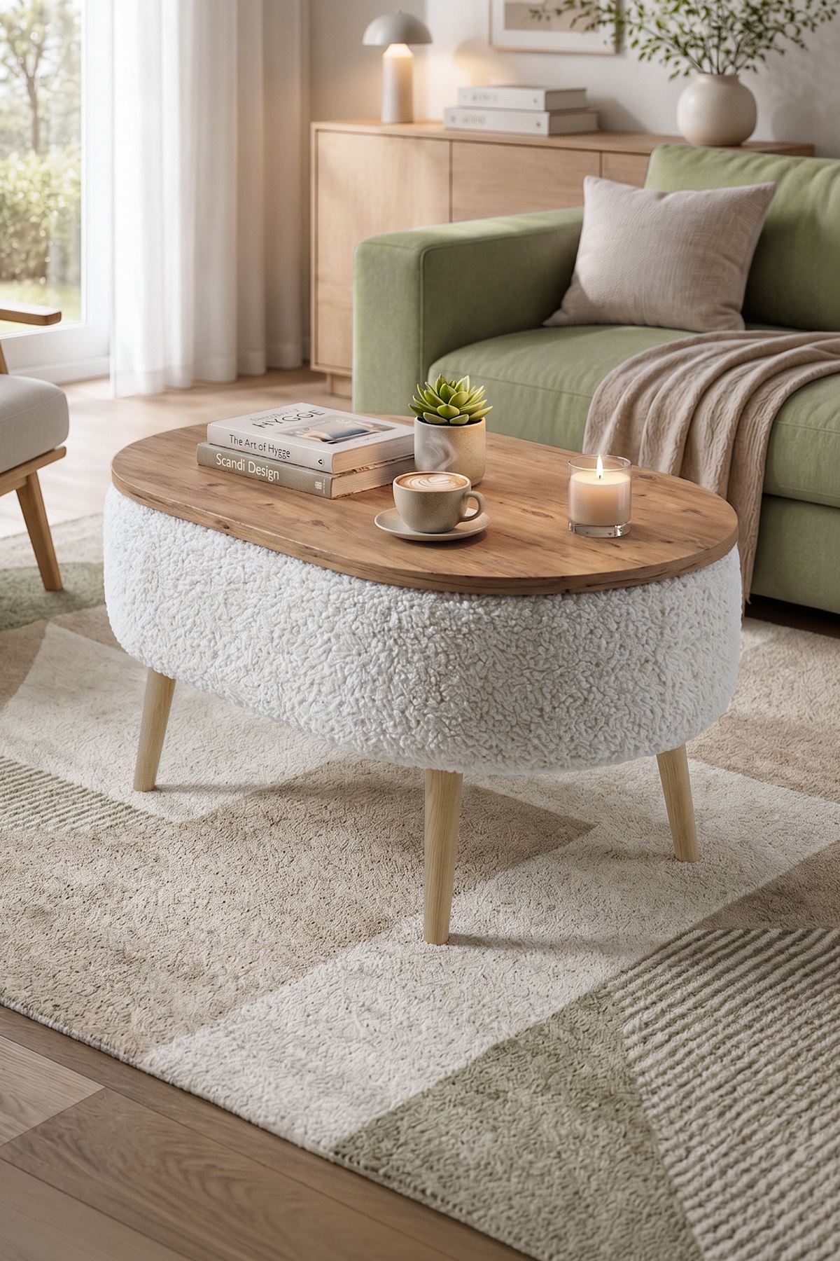 99-18-01 Luno Teddy Bouclé Coffee Table / Modern Living Room Center Table White