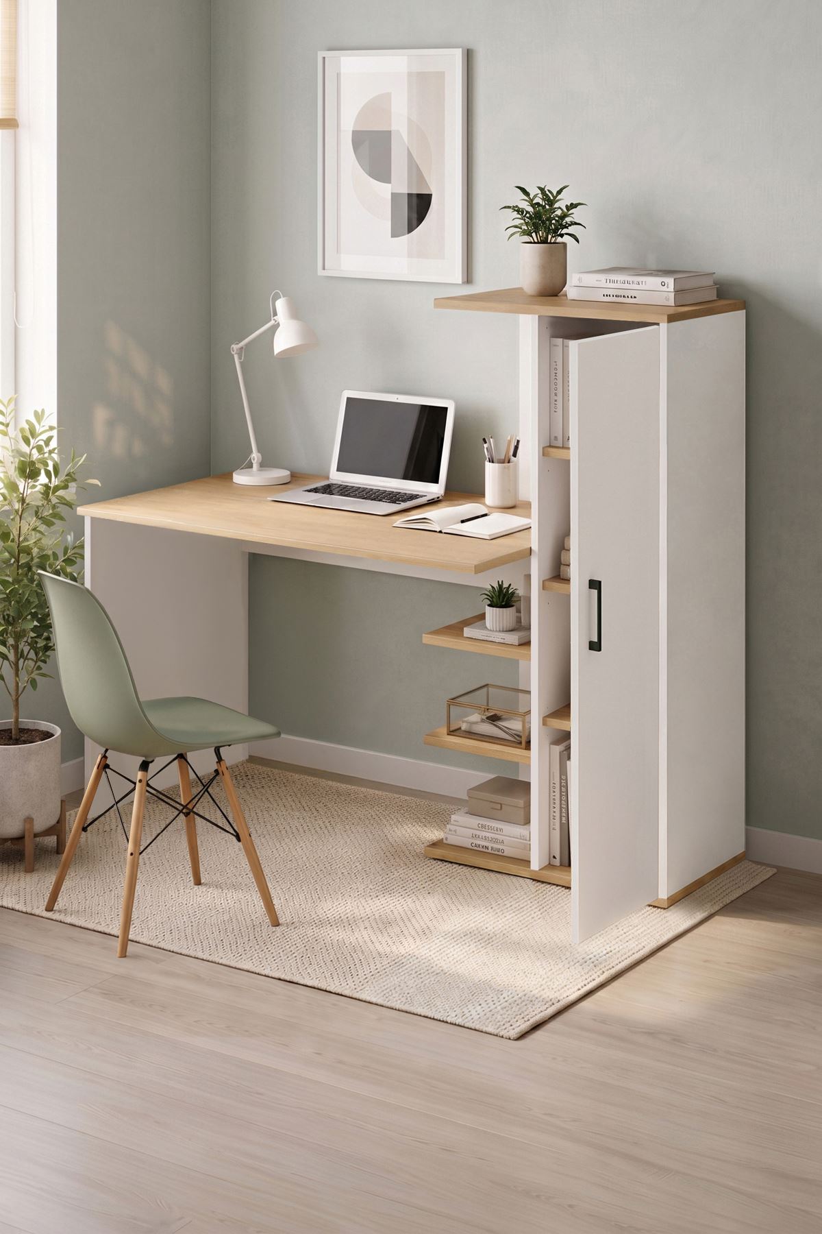 20-19-41 Ersoy Computer Desk with Bookcase & Storage Cabinet Sapphire/White