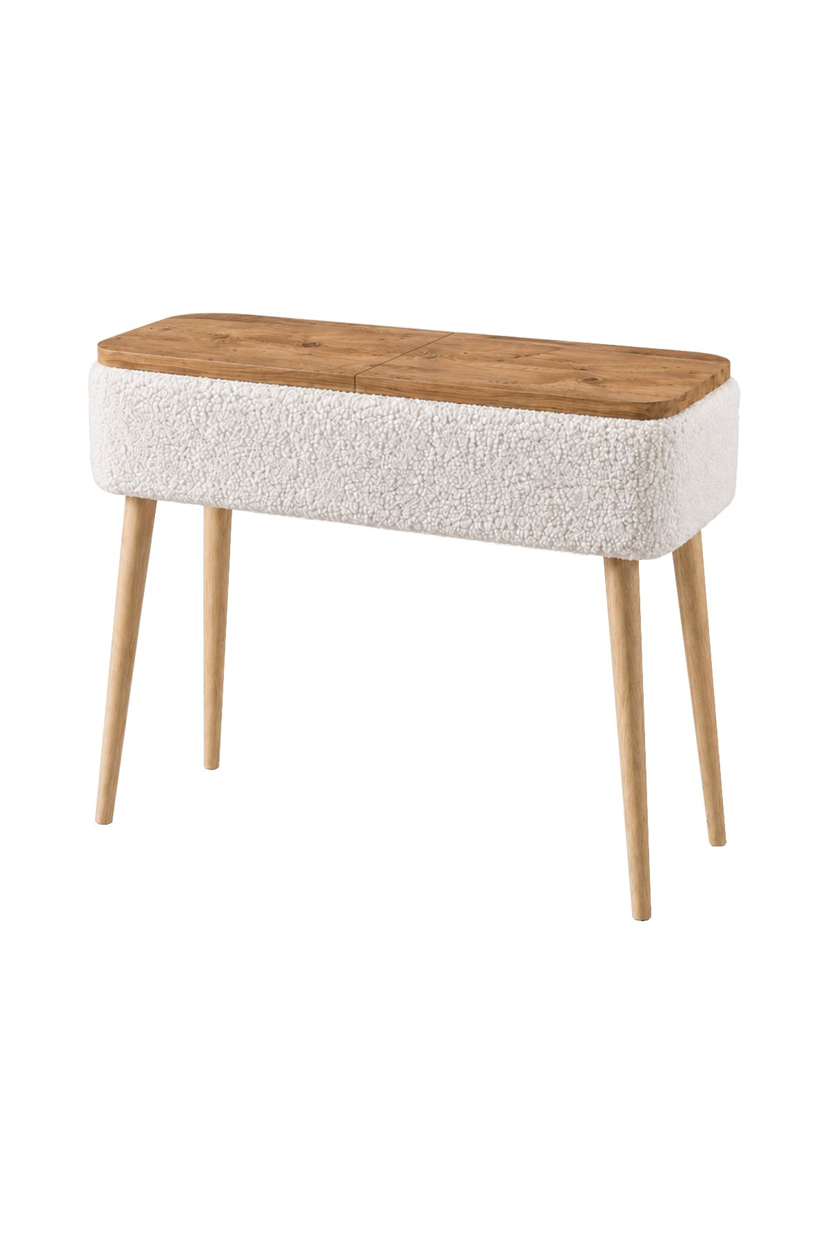 Bofigo Sandıklı Dresuar Teddy Kumaş Kaplamalı Ahşap Ayaklı Modern Dresuar Sole Beyaz