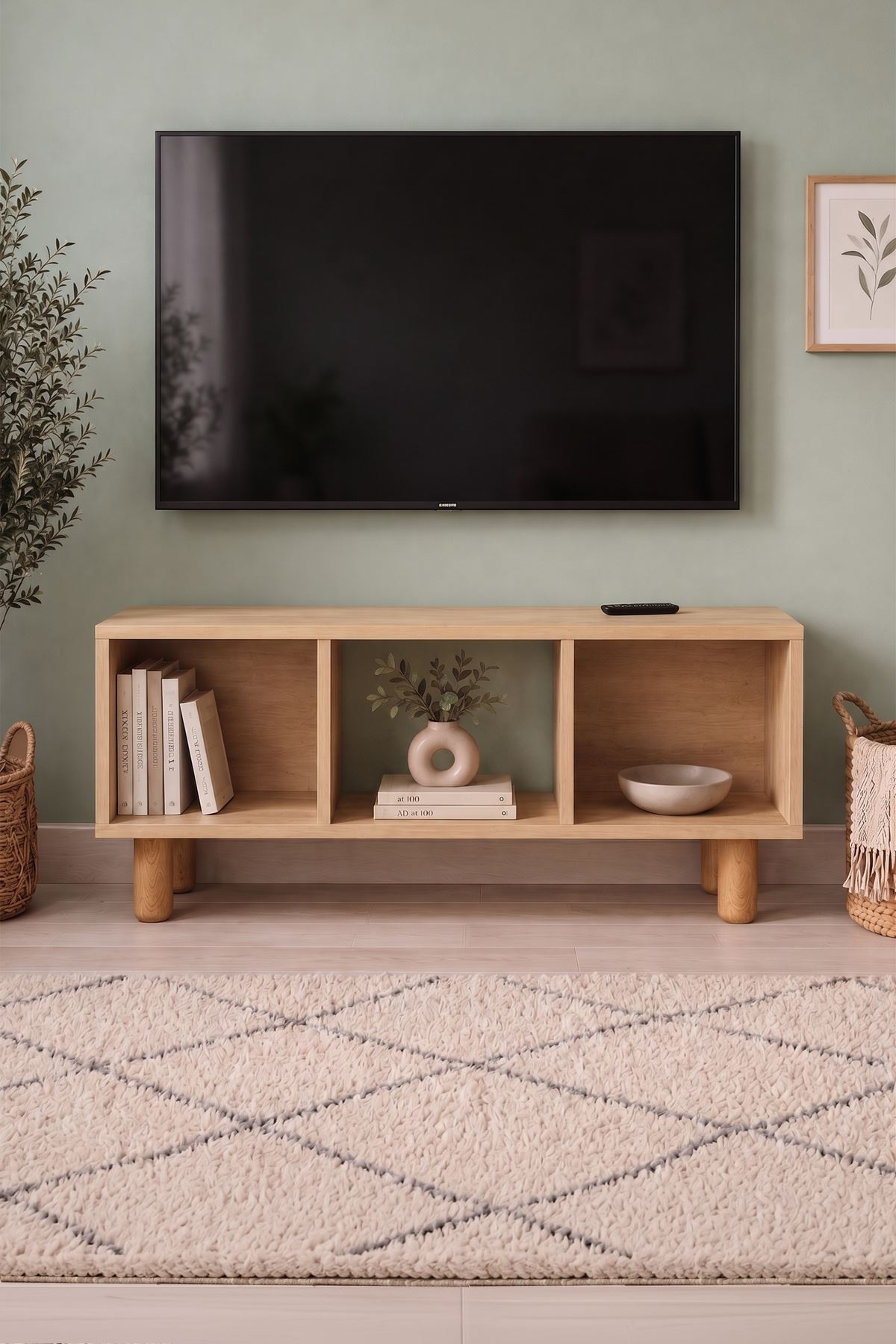 Bofigo Tv Sehpası 3 Raflı TV Ünitesi Televizyon Sehpası Küba Safir Meşe