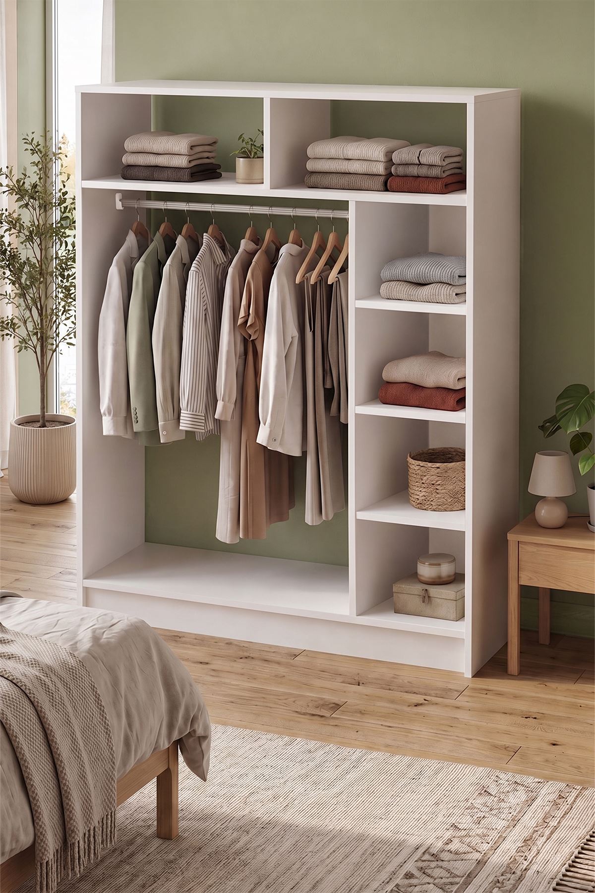 Bofigo 6 Raflı Gardırop Giysi Dolabı Açık Gardırop Elbise Dolabı Dualis Beyaz