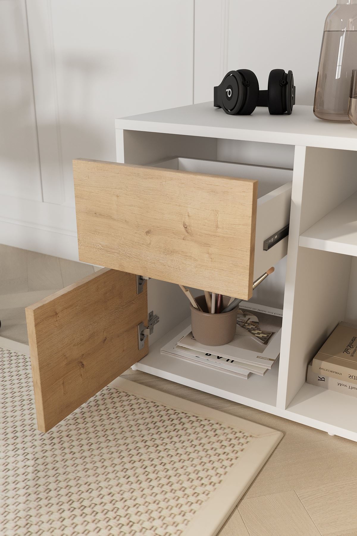 20-03-41 Multifunctional Study Desk SAPPHIRE OAK/WHITE