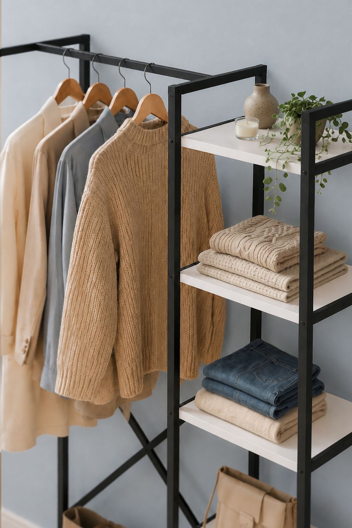 26-06-01 Loftix Open Hall Tree / Freestanding Entryway Coat Rack with Shelves (White)