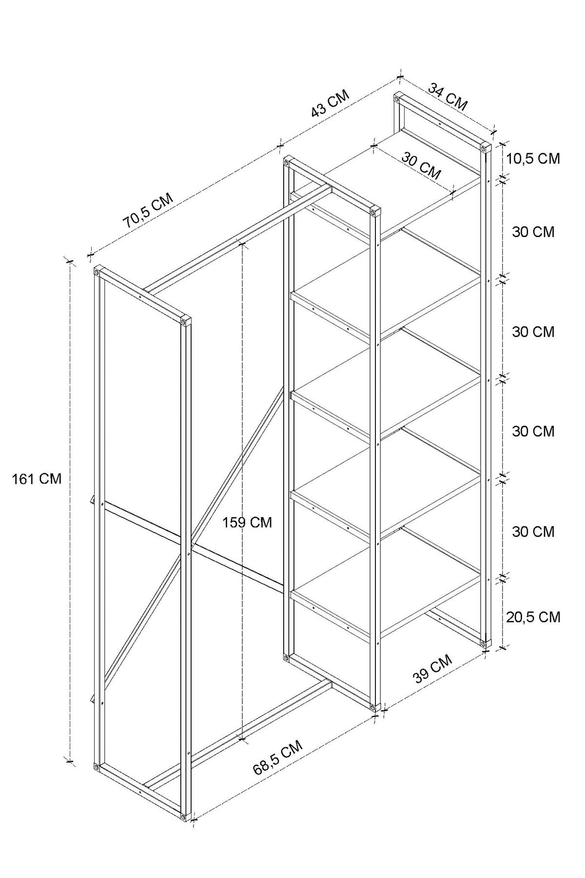 Bofigo 5 Raflı Metal Gardırop Metal Portmanto Açık Gardırop Elbise Dolabı Vestiyer Loftix Antrasit