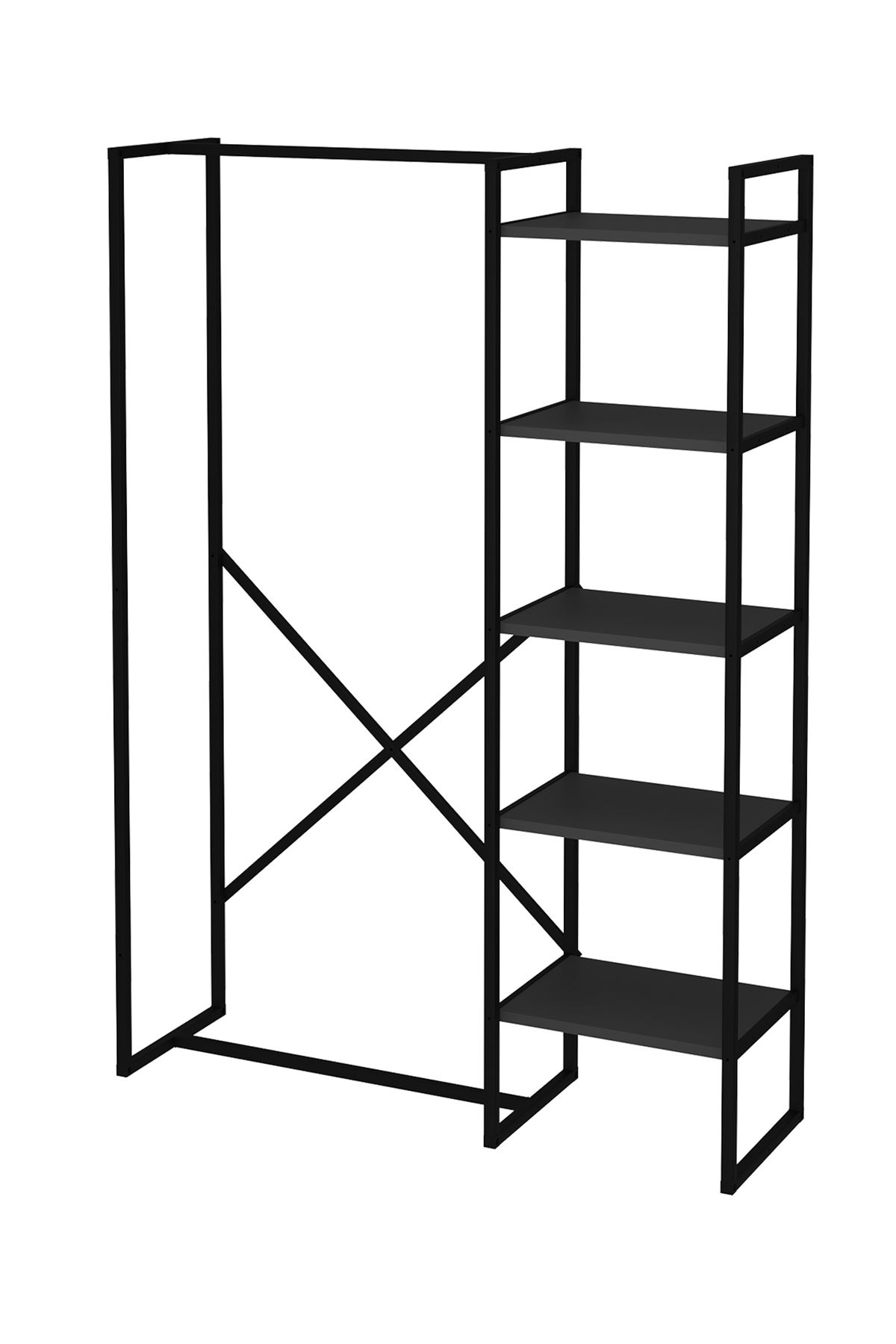 Bofigo 5 Raflı Metal Gardırop Metal Portmanto Açık Gardırop Elbise Dolabı Vestiyer Loftix Antrasit