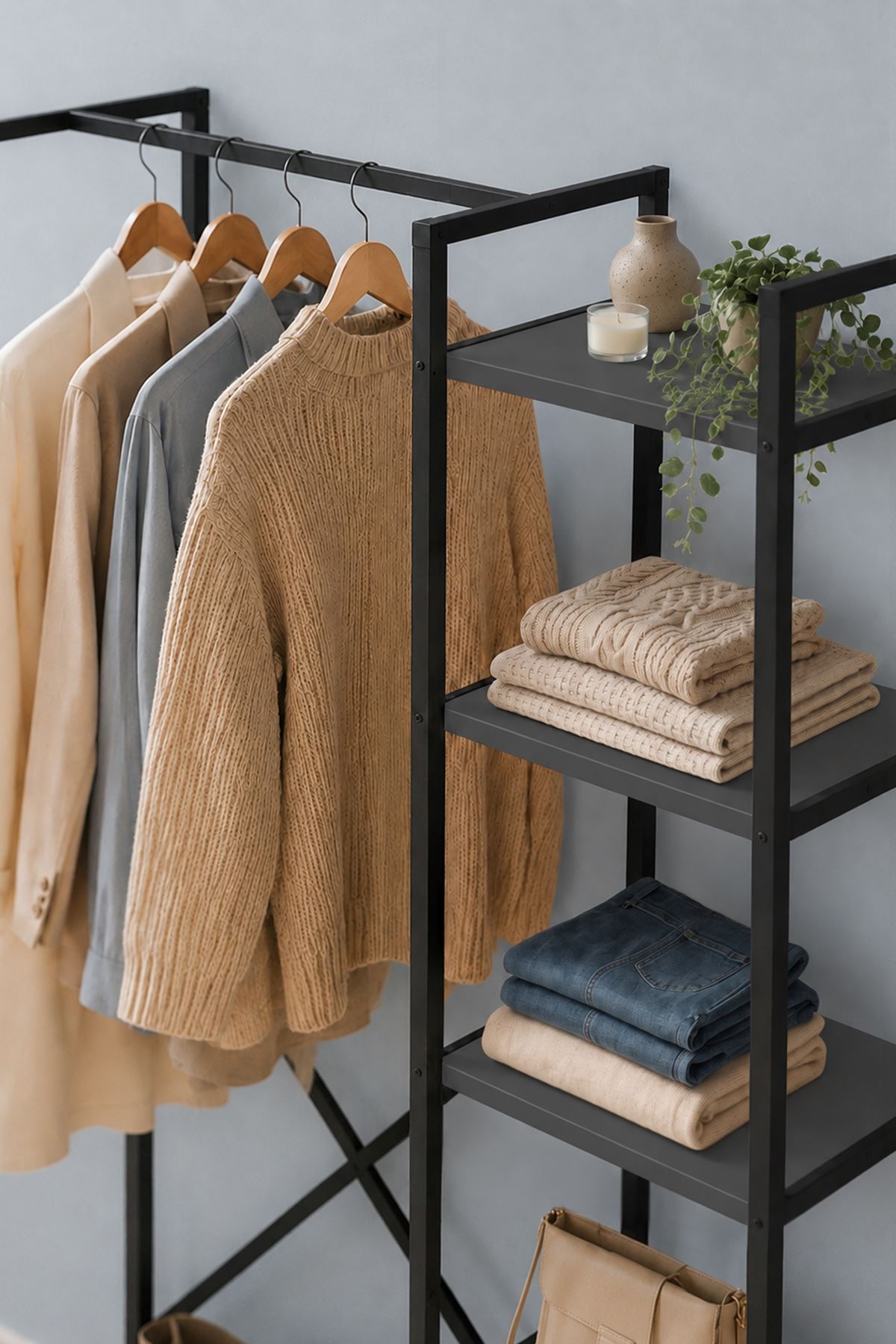26-06-08 Loftix Open Hall Tree / Freestanding Entryway Coat Rack with Shelves (Anthracite)