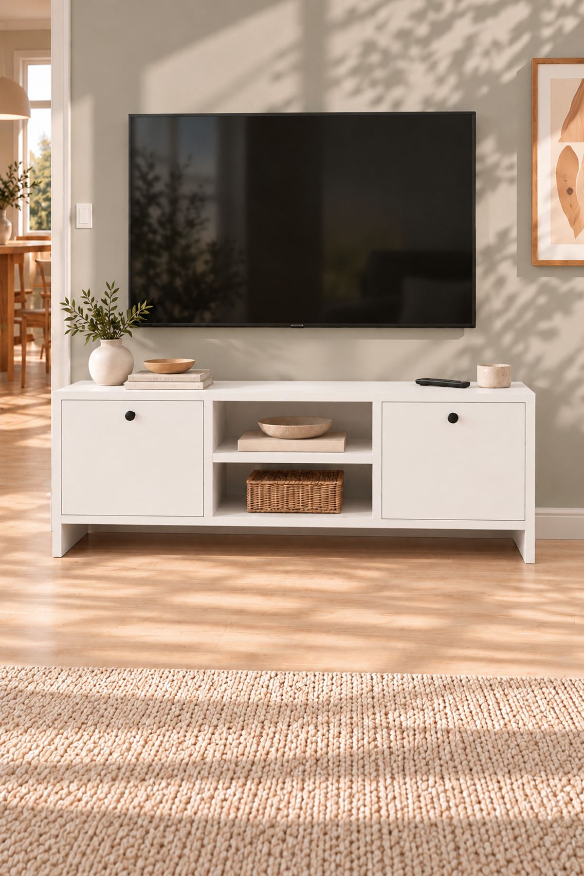 Bofigo TV Ünitesi 120 Cm TV Sehpası Düşer Kapaklı Tv Ünitesi Televizyon Sehpası Britanya Beyaz
