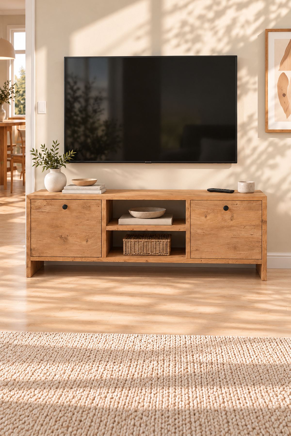Bofigo TV Ünitesi 120 Cm TV Sehpası Düşer Kapaklı Tv Ünitesi Televizyon Sehpası Britanya Çam