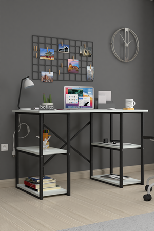 Bofigo 60X120 cm 4 Raflı Çalışma Masası Bilgisayar Masası Ofis Ders Yemek Masası Çehov Beyaz
