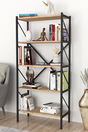 15-01-02 5 Shelves Metal Bookshelf PINE