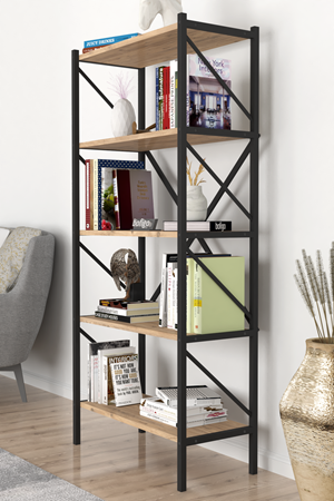 15-01-02 5 Shelves Metal Bookshelf PINE